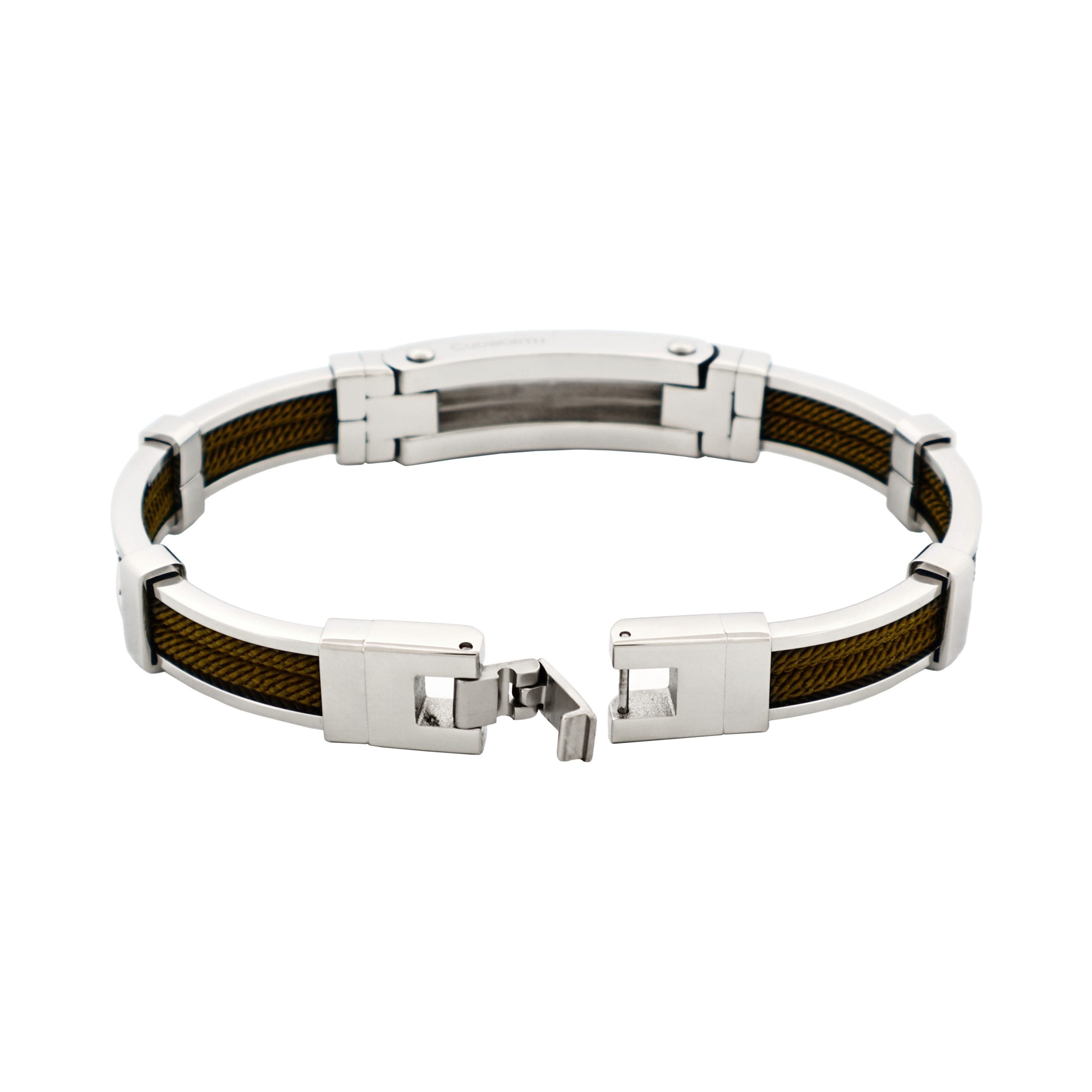 Bracelet in Polished Stainless Steel & Double Rope, Army