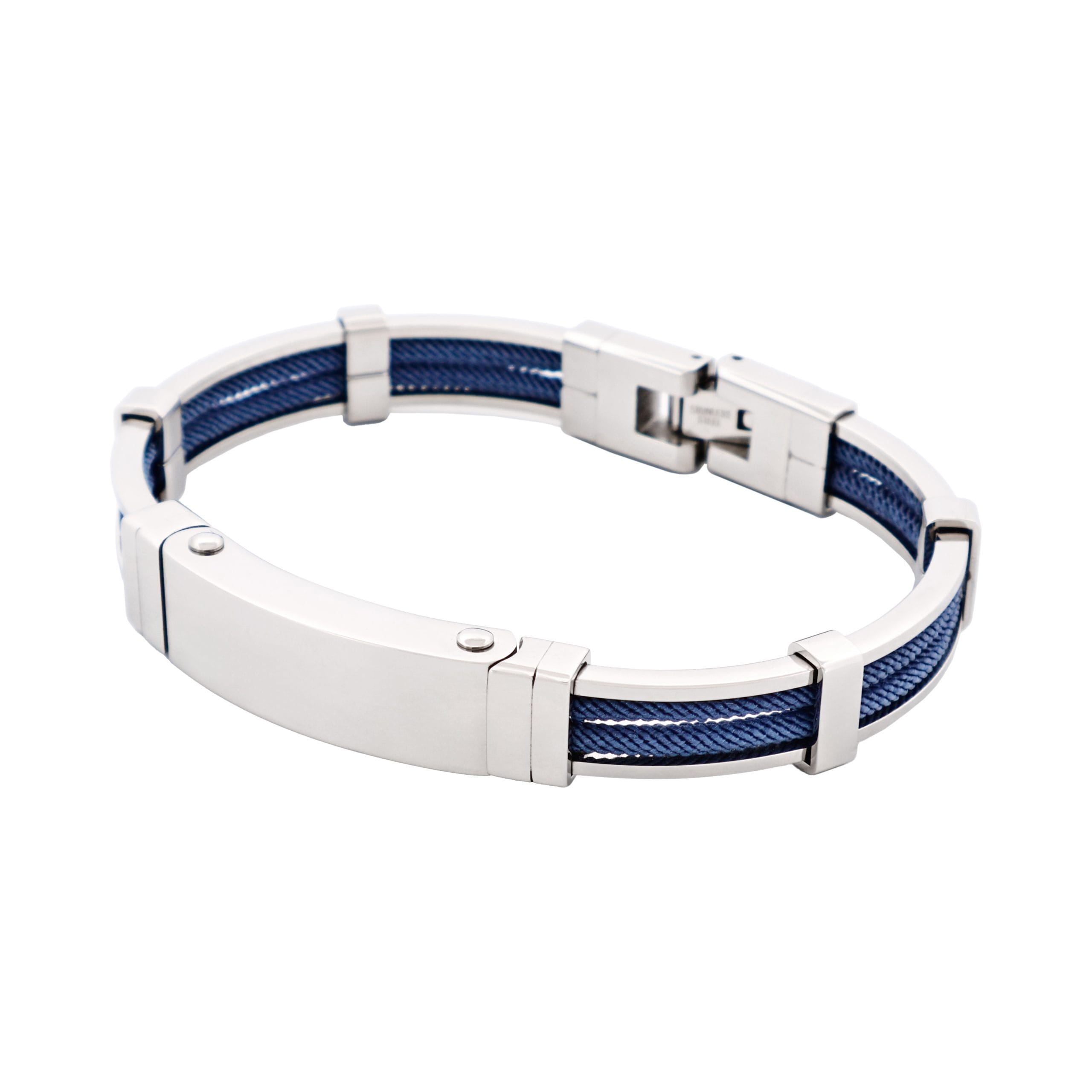 Bracelet in Polished Stainless Steel & Double Rope, Cool Blue