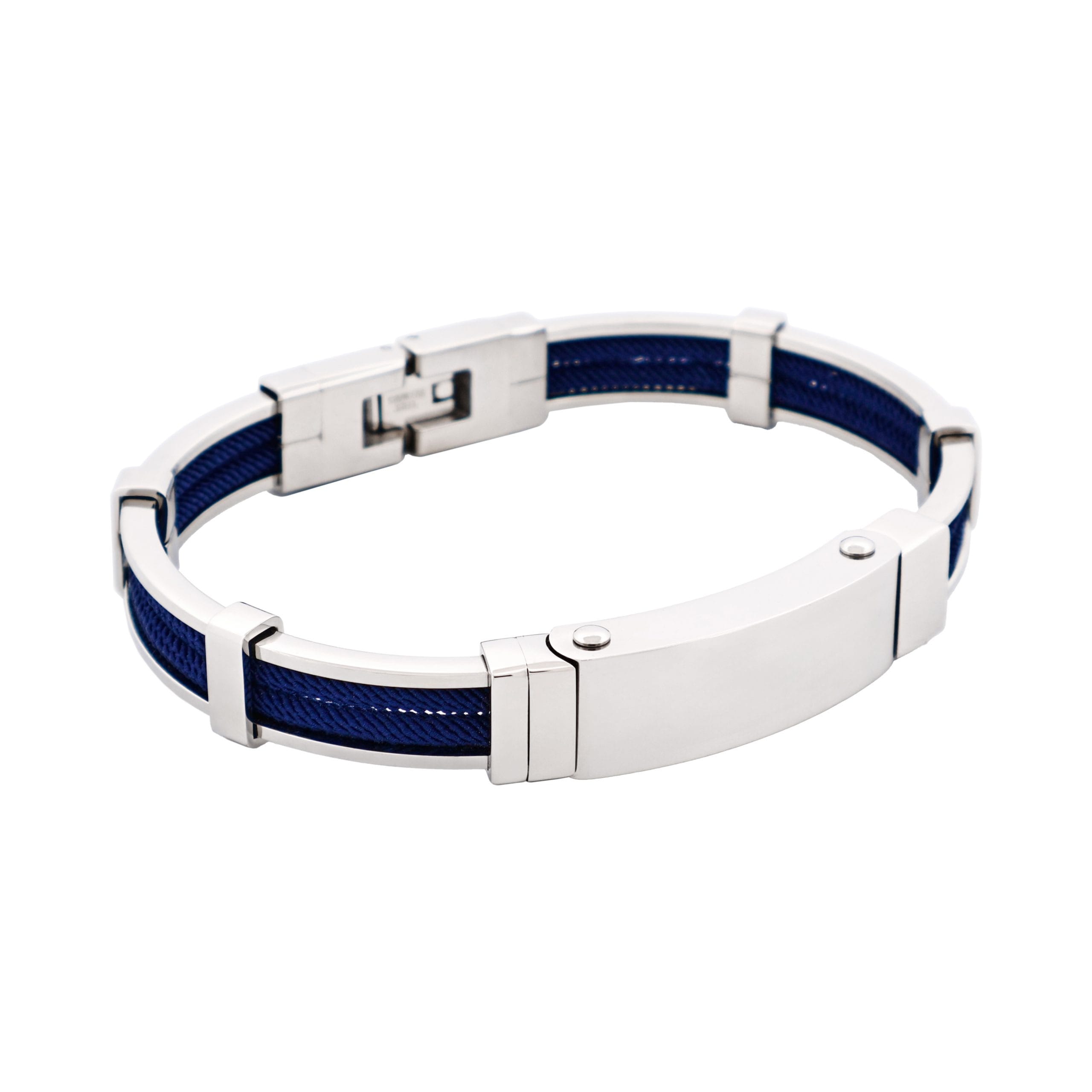 Bracelet in Polished Stainless Steel & Double Rope, Navy