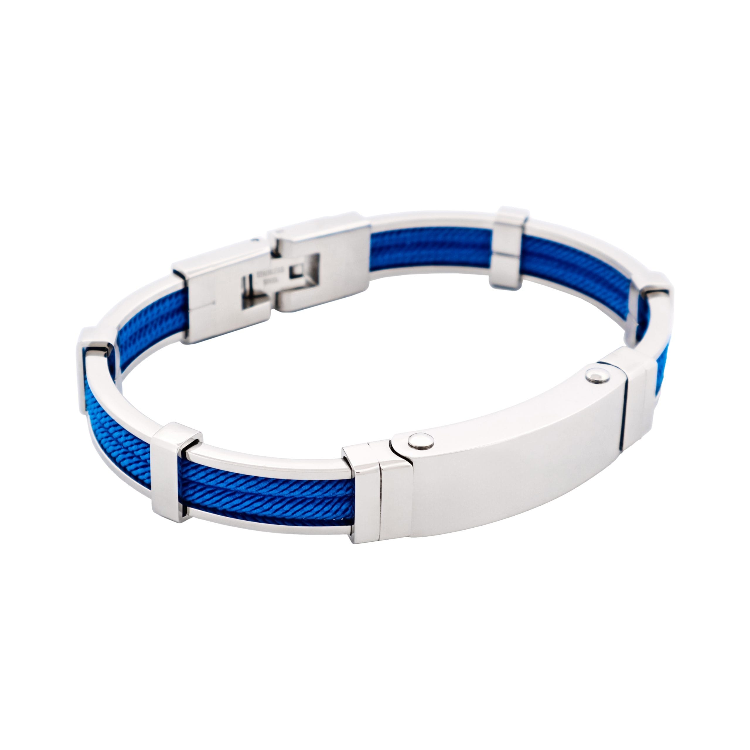 Bracelet in Polished Stainless Steel & Double Rope, Royal Blue
