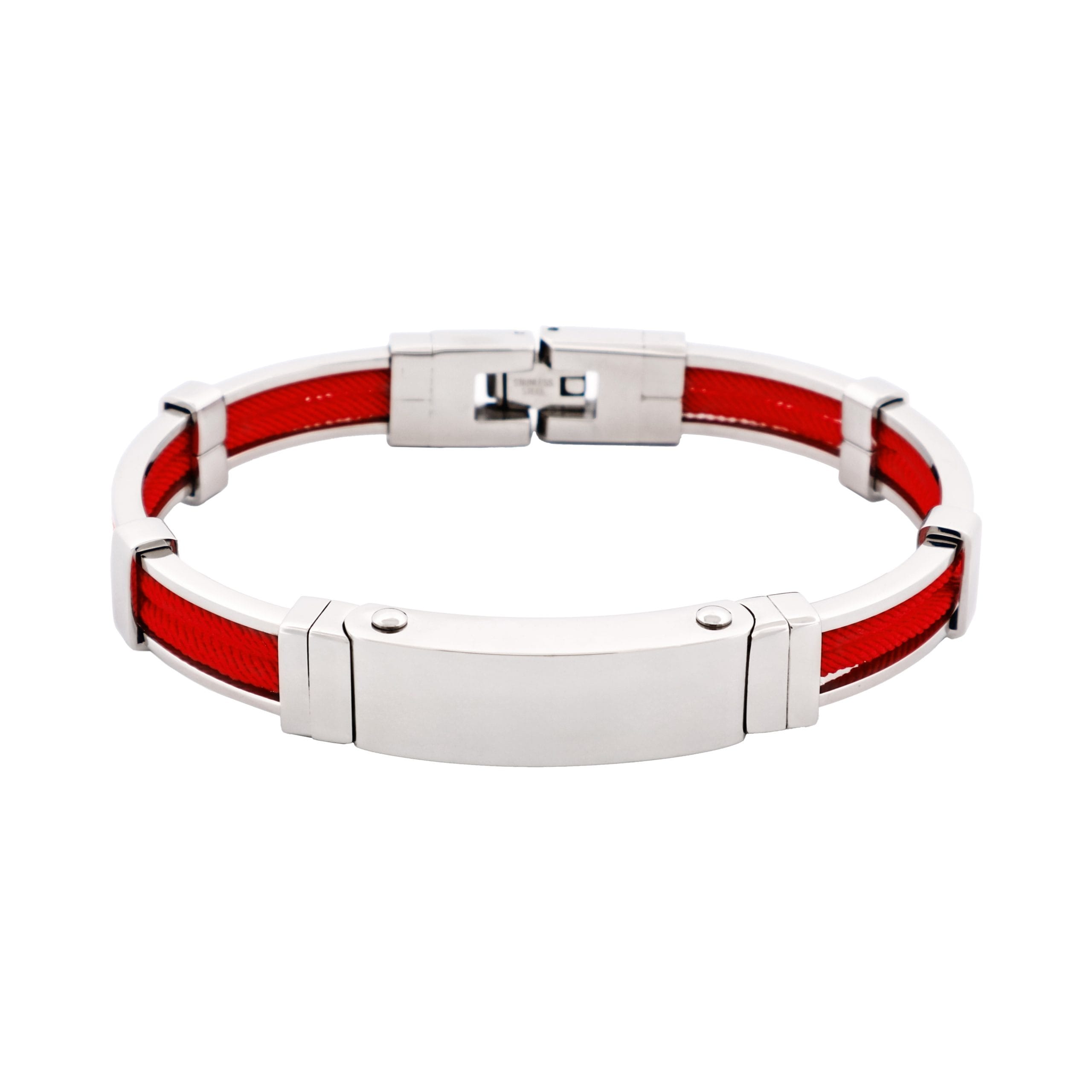 Bracelet in Polished Stainless Steel & Double Rope, Scarlet