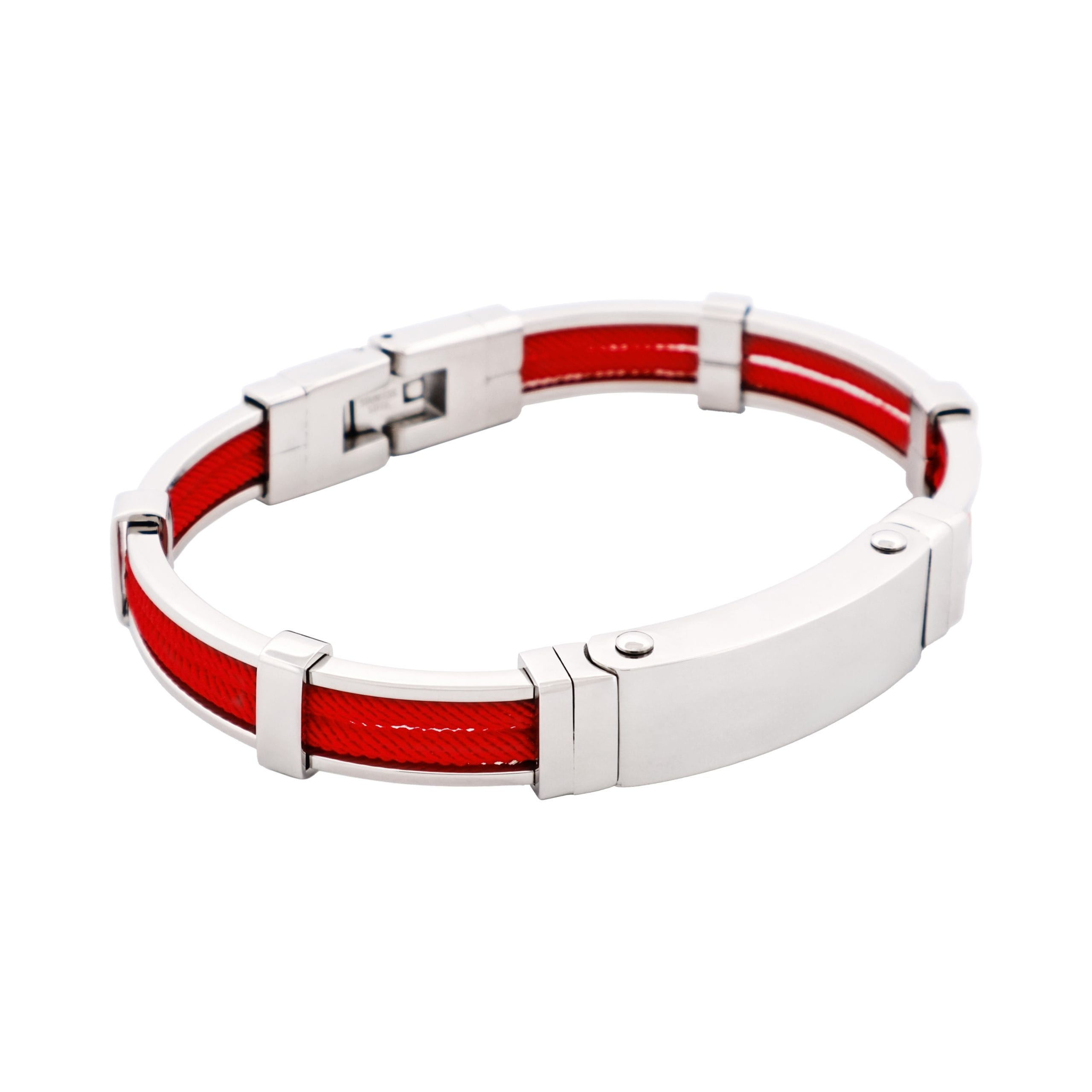 Bracelet in Polished Stainless Steel & Double Rope, Scarlet