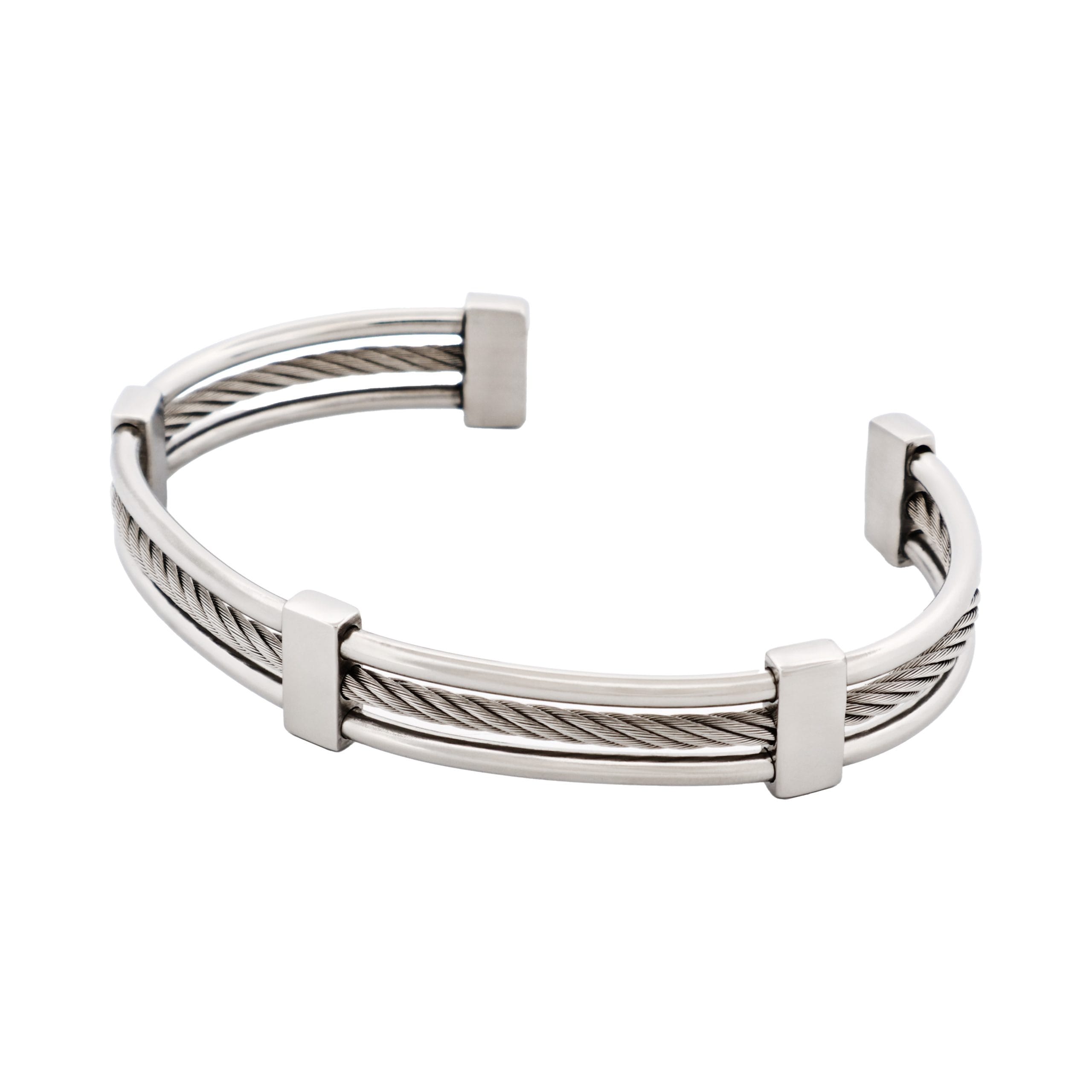 Polished Stainless Steel and Cable Wire Cuff/Bangle (Savage)