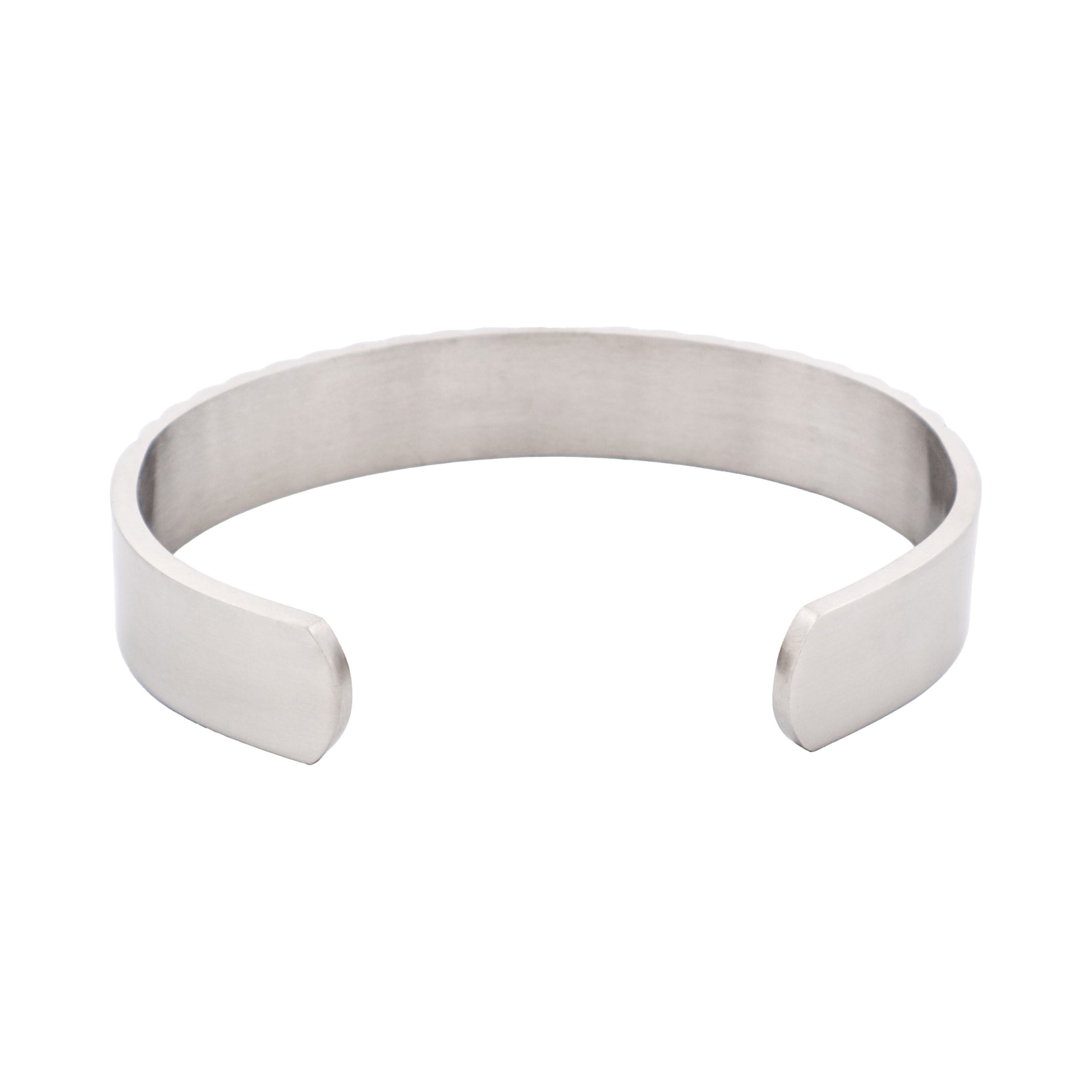 Brushed Stainless Steel Corrogated Cuff & Bangle with Black Enamel