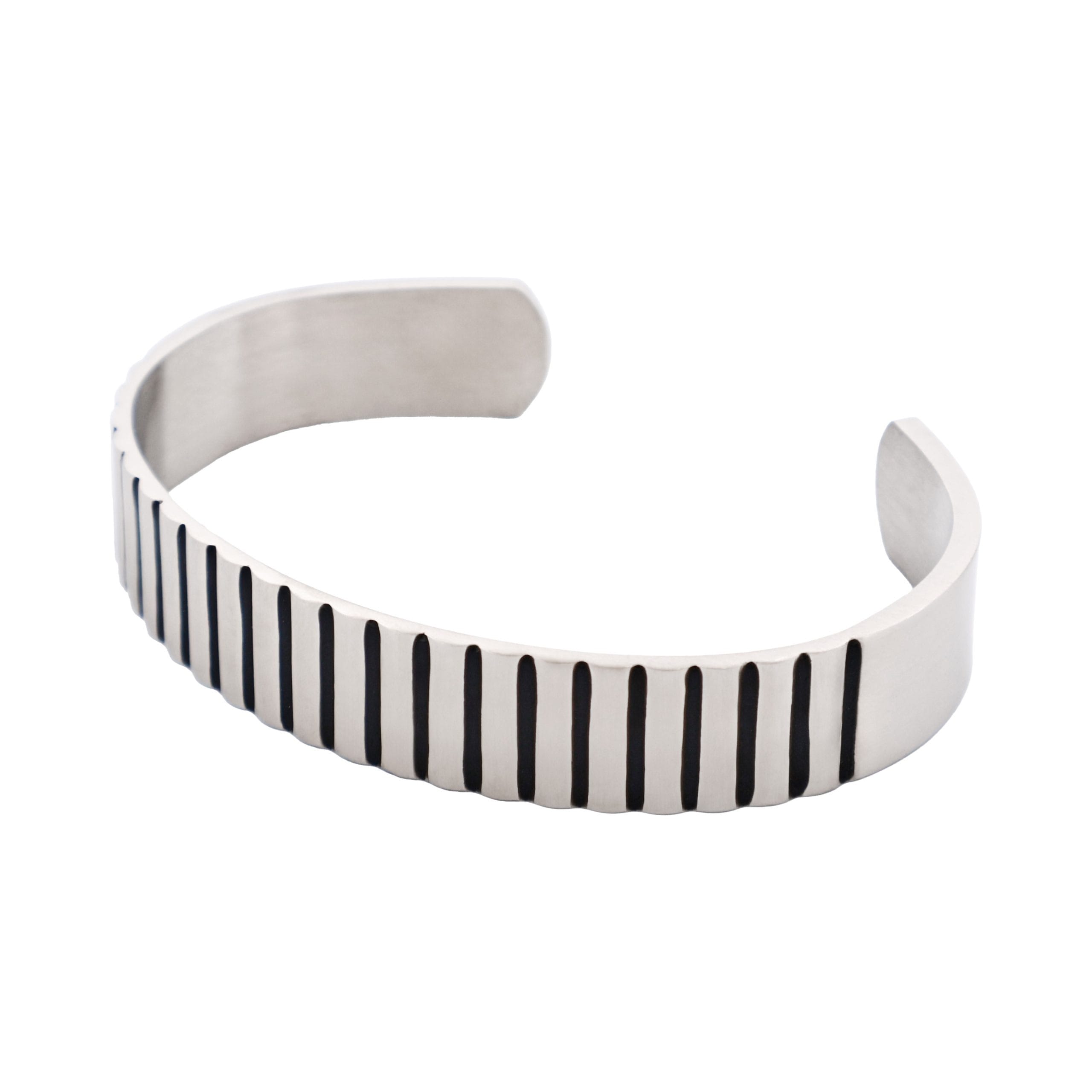 Brushed Stainless Steel Corrogated Cuff & Bangle with Black Enamel