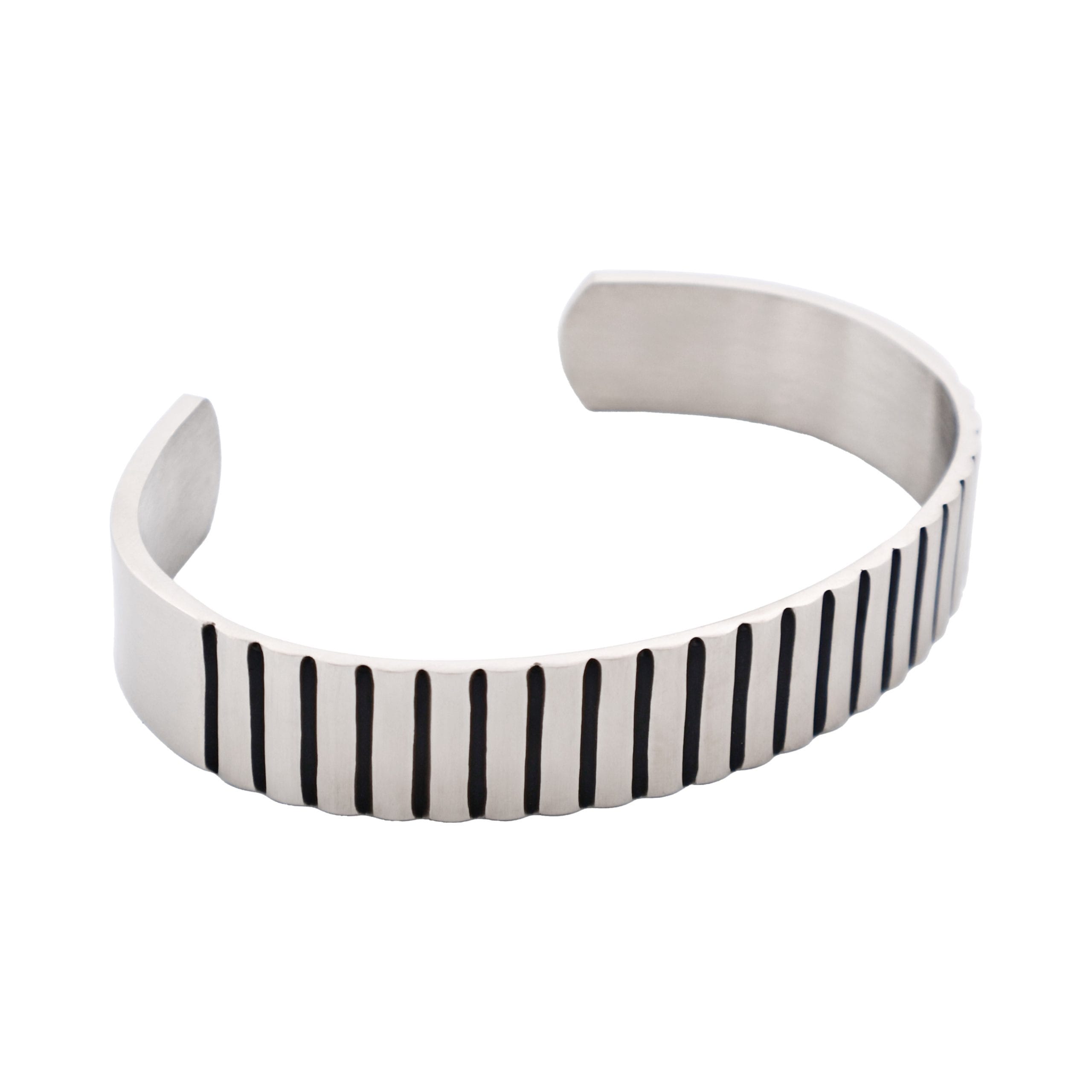 Brushed Stainless Steel Corrogated Cuff & Bangle with Black Enamel