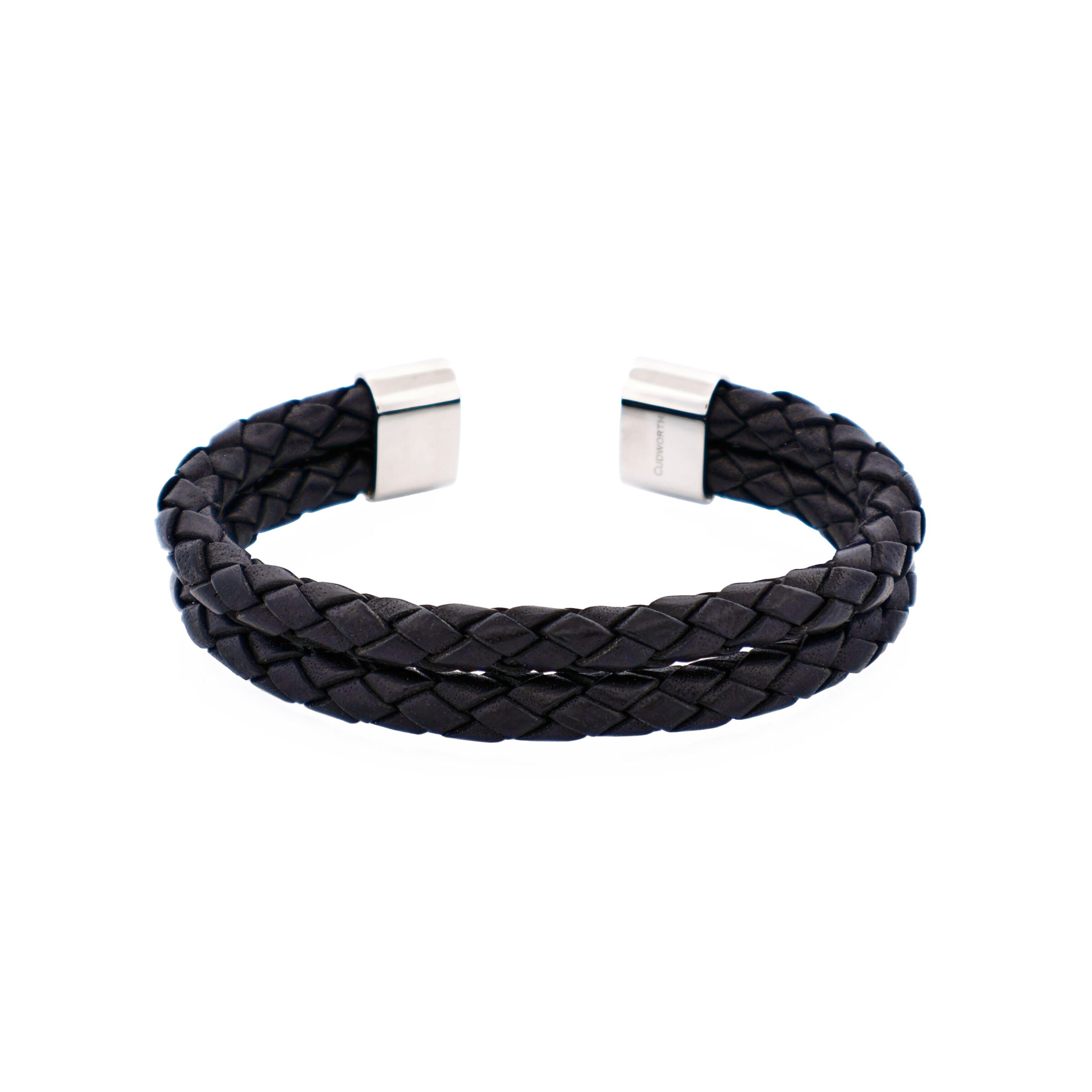 Stainless Steel and Black Leather Cuff