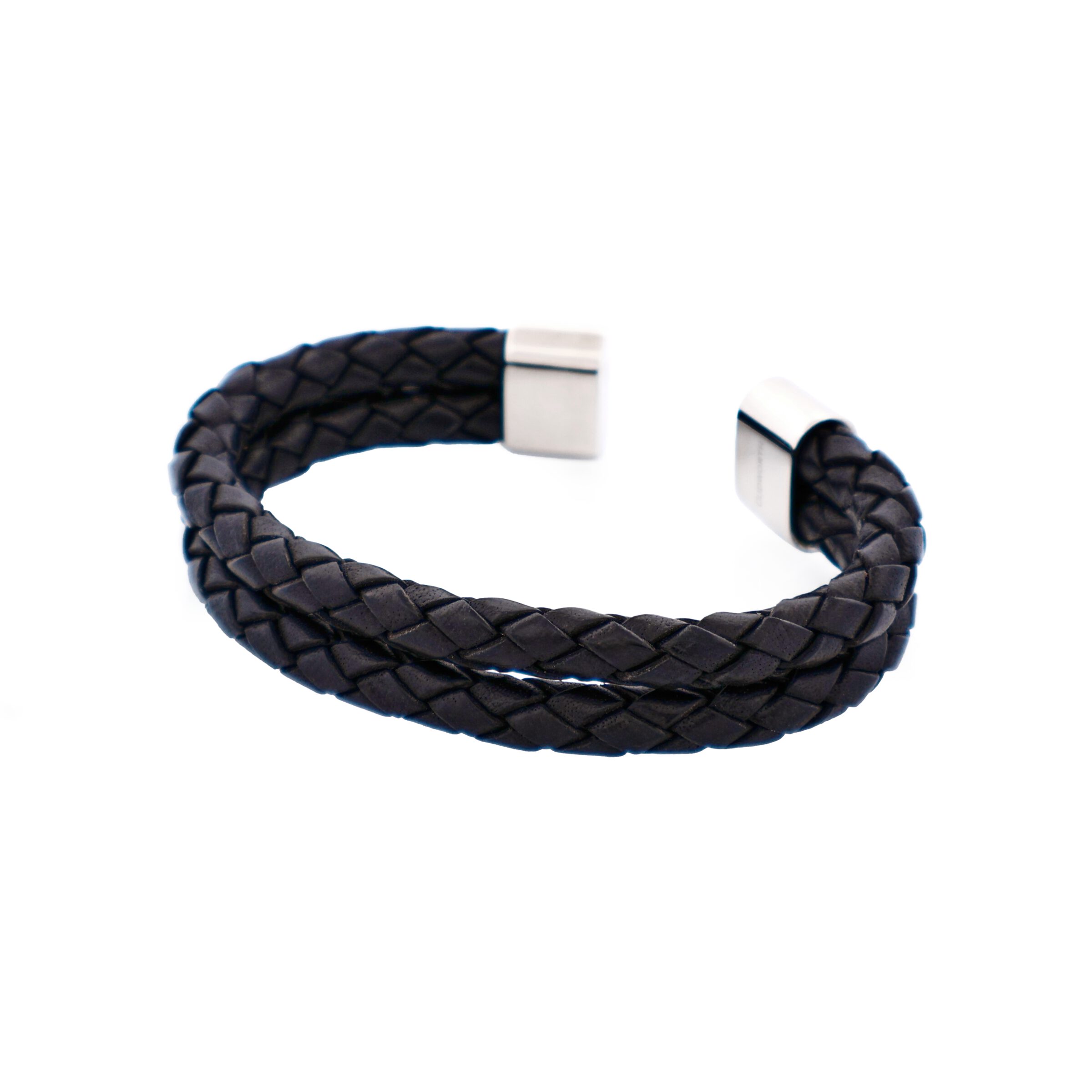 Stainless Steel and Black Leather Cuff