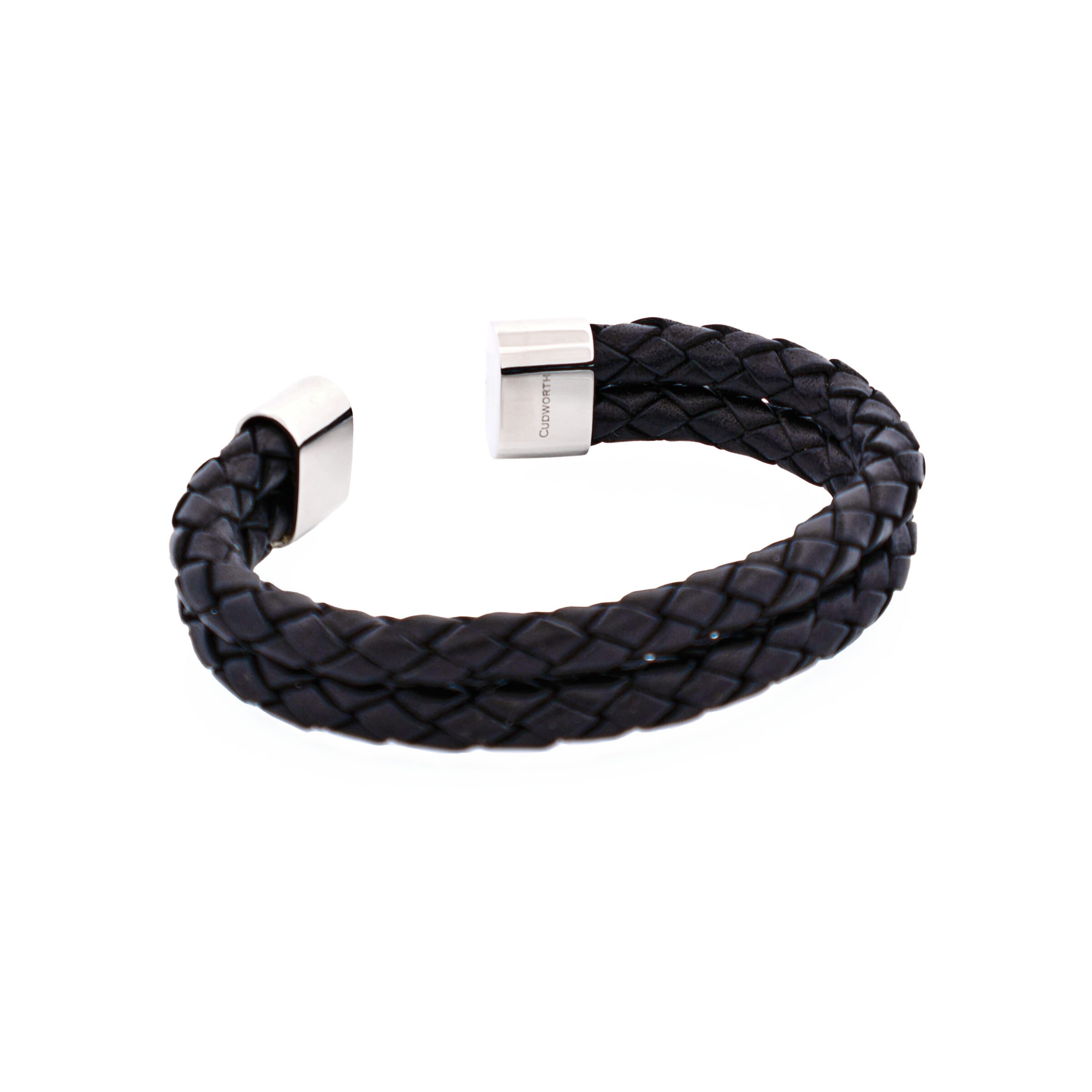Stainless Steel and Black Leather Cuff