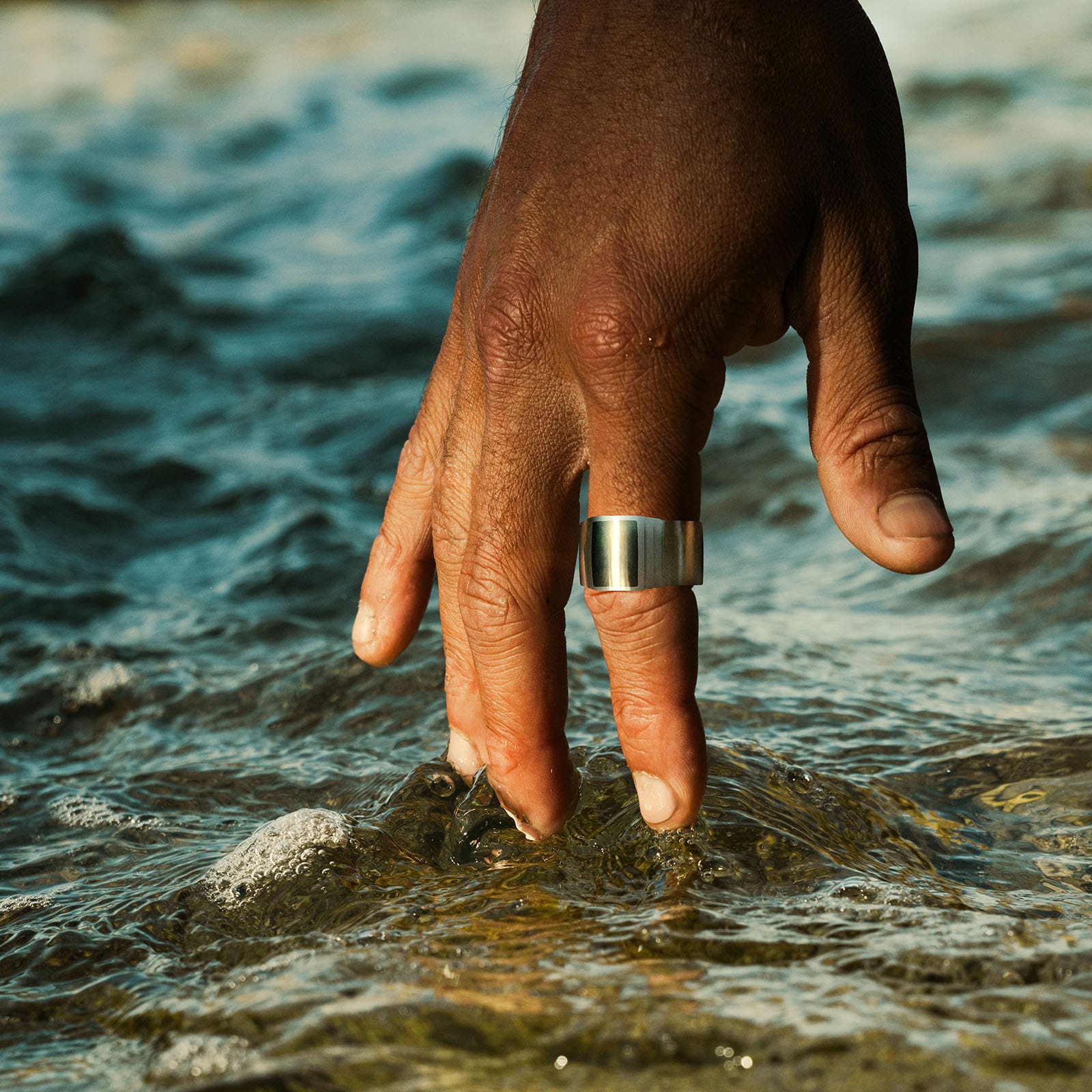 Polished Stainless Steel and Black Lacquer Signet Ring