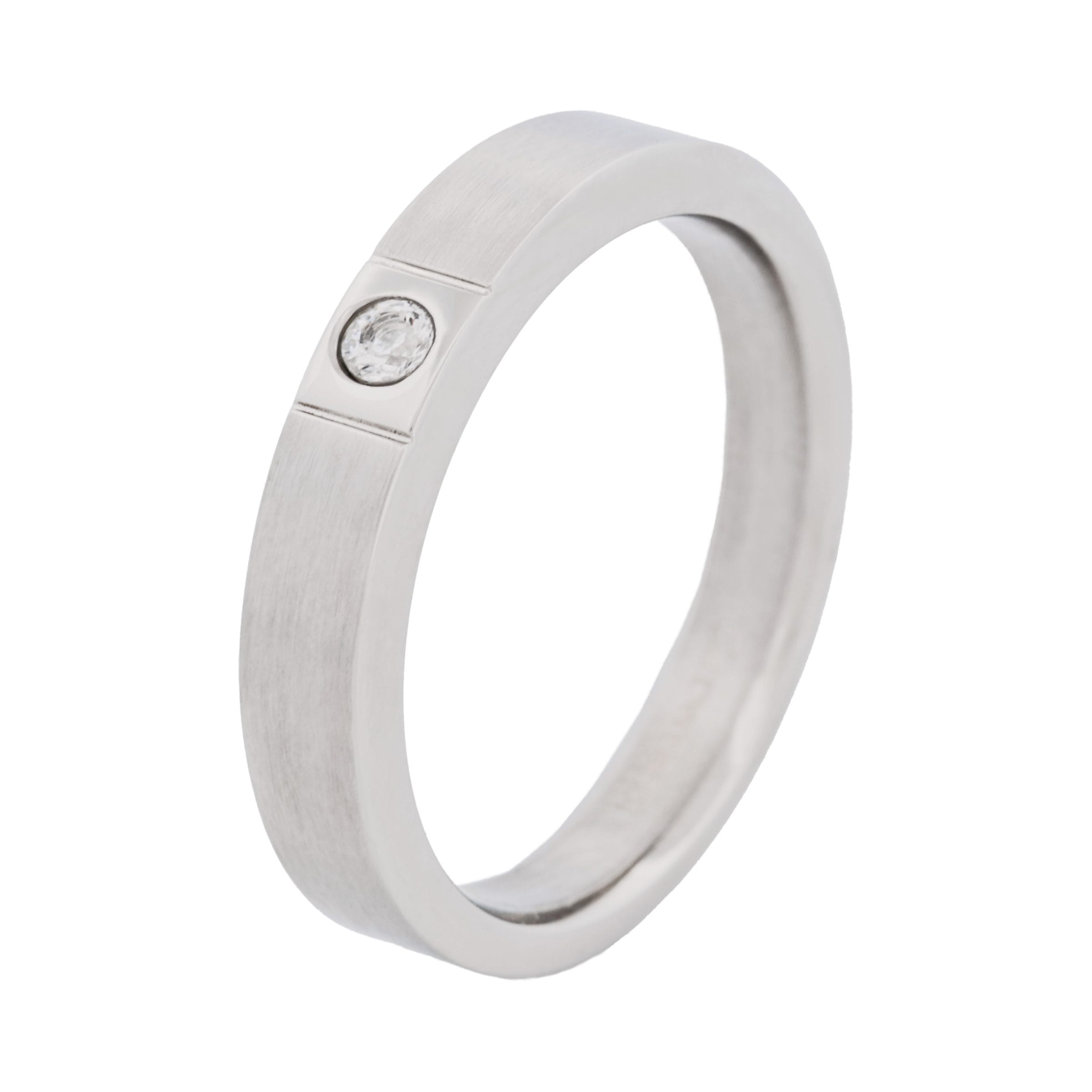 Thin Stainless Steel and Cubic Zirconia Ring