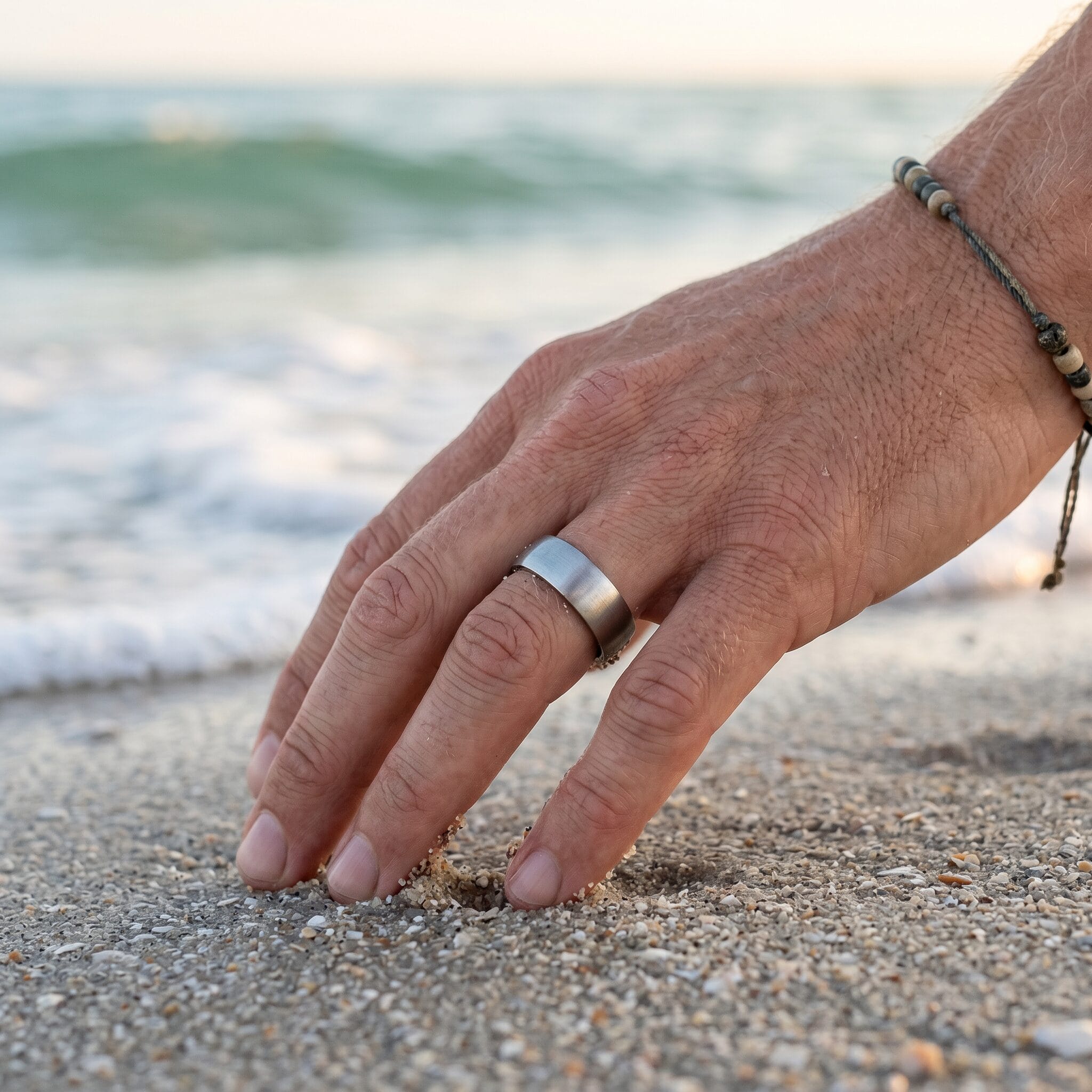 Thin Brushed Stainless Steel Band Ring