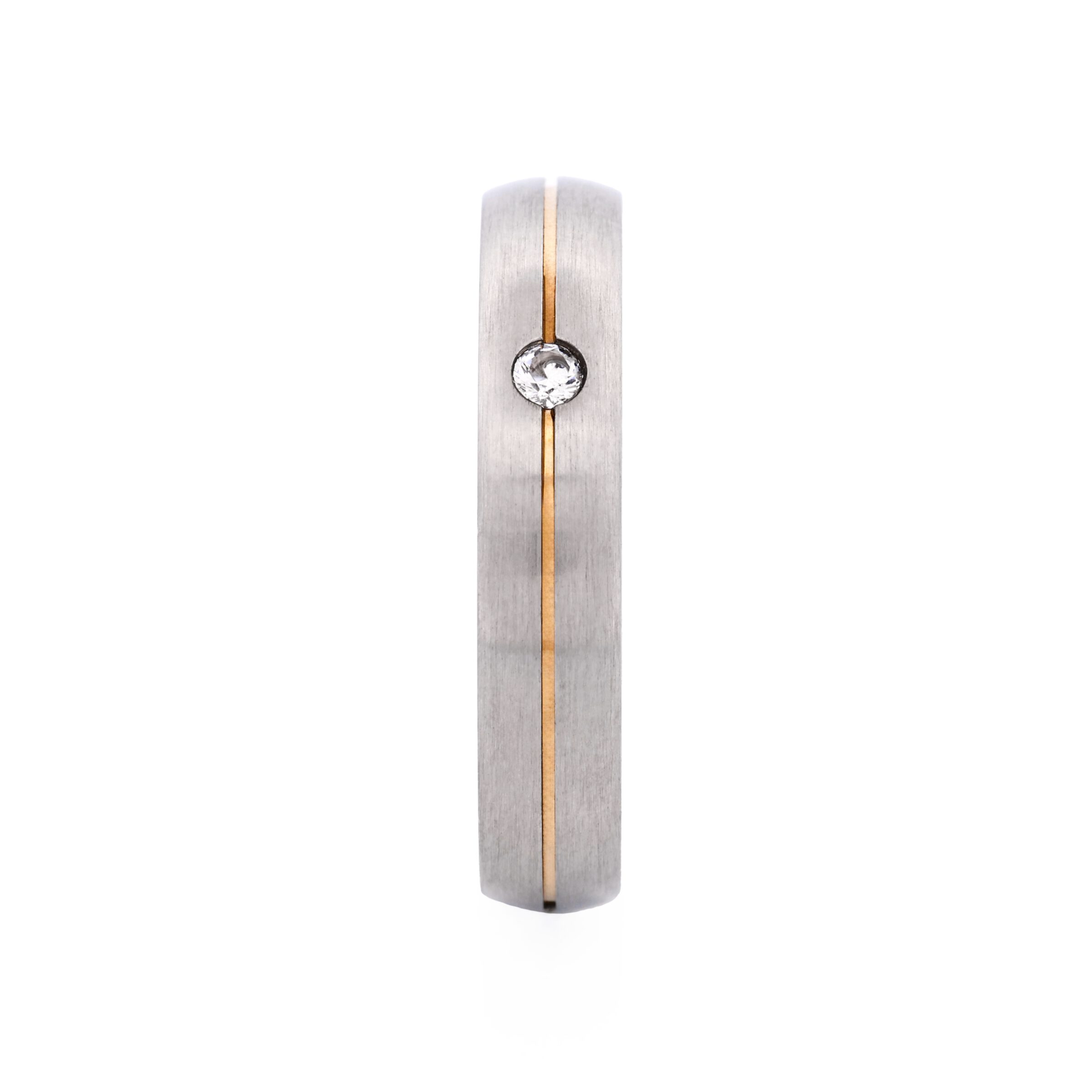 Slim Brushed Stainless Steel with Ion Plated Gold Stripe and Cubic Zirconia Ring