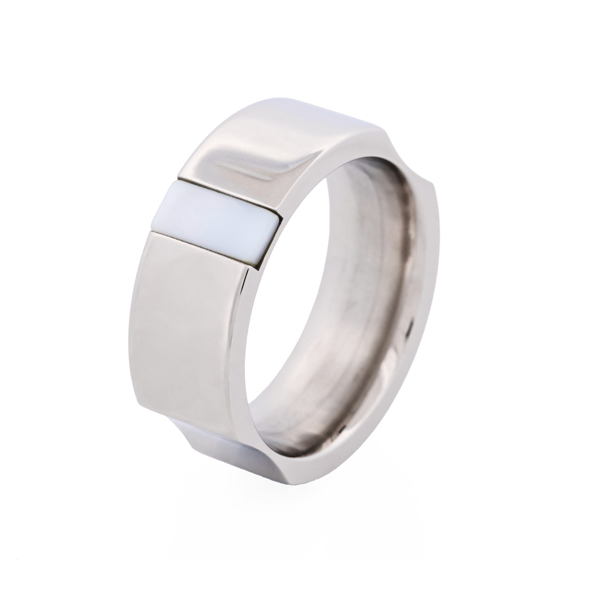 Polished Stainless Steel with Mother of Pearl Ring