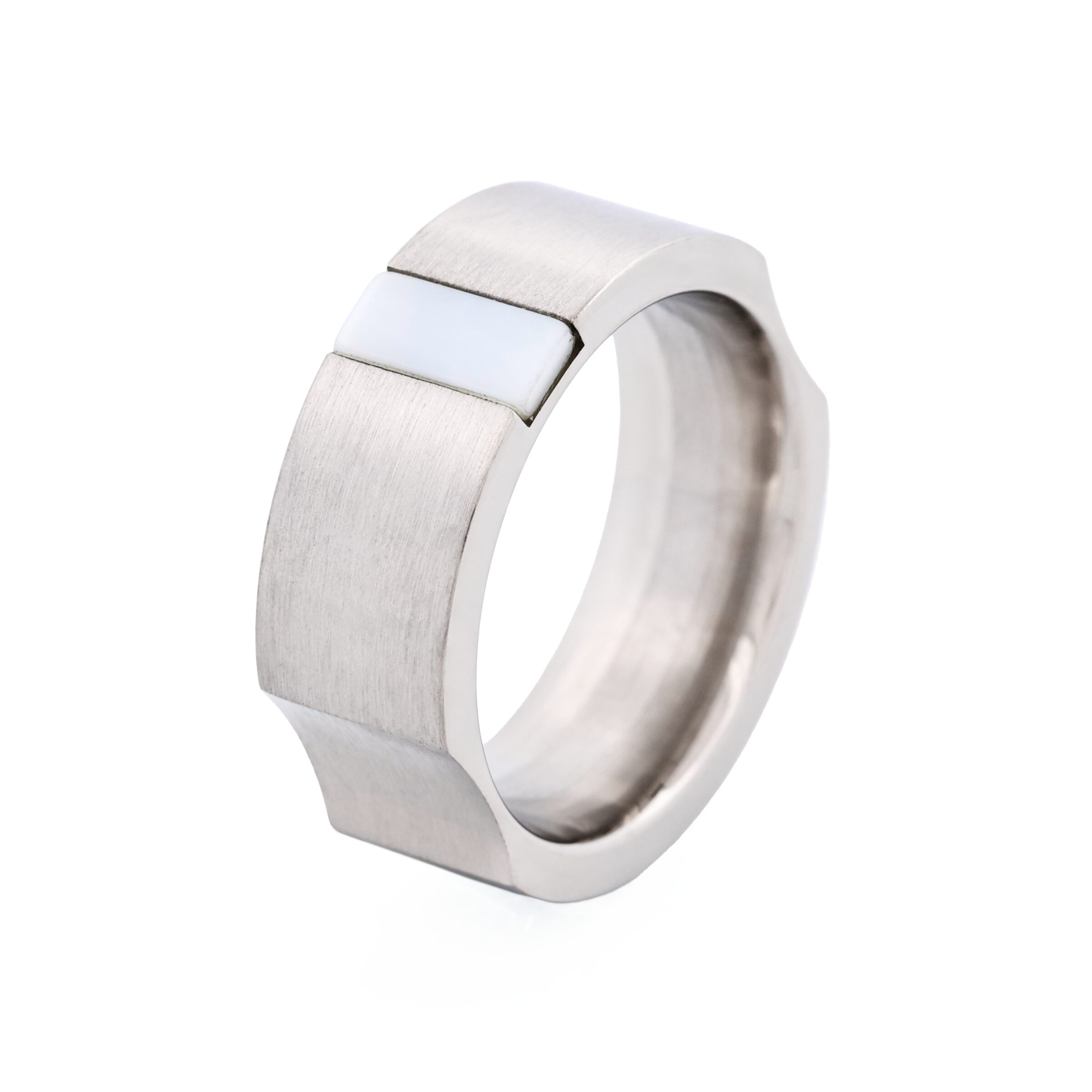Brushed Stainless Steel with Mother of Pearl Ring