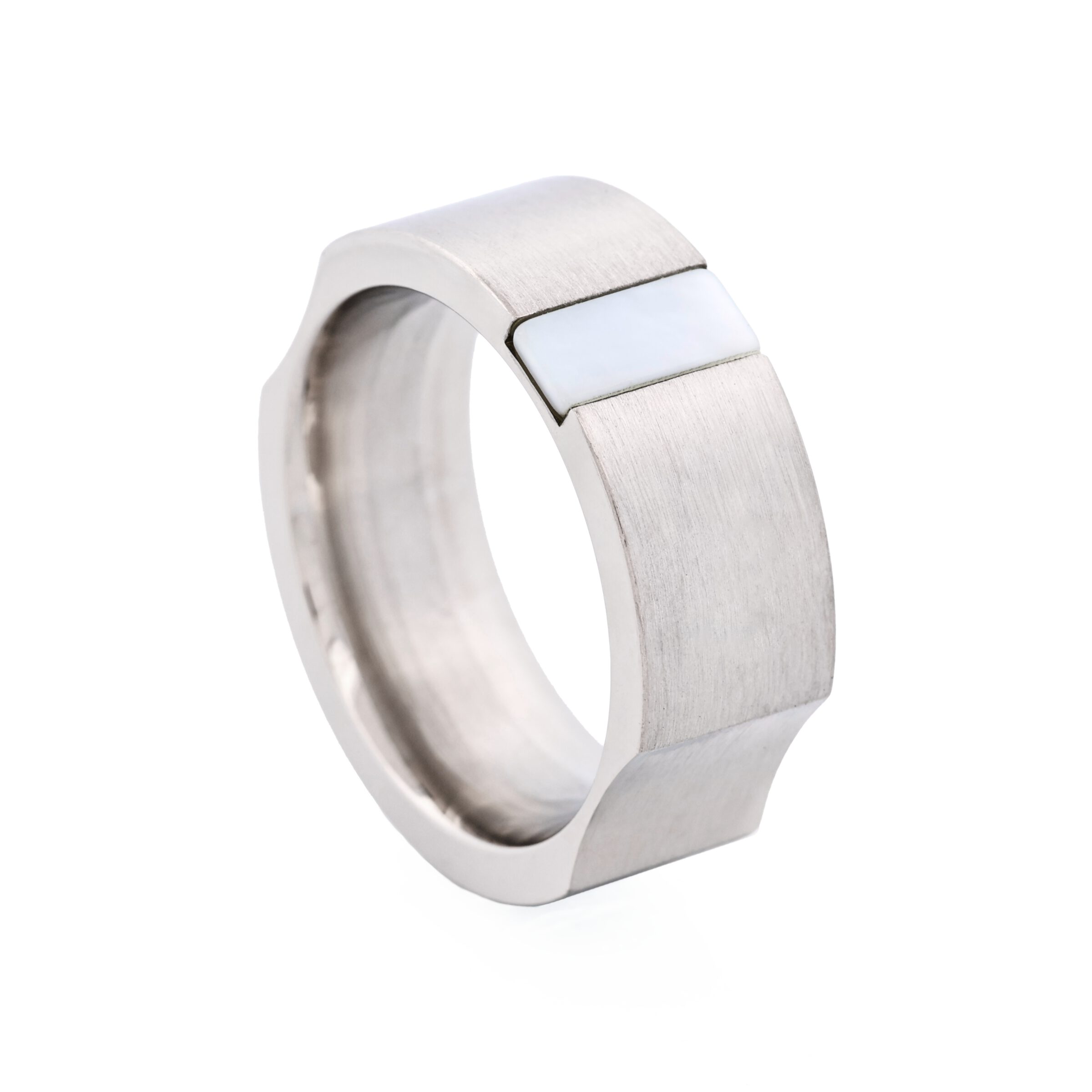 Brushed Stainless Steel with Mother of Pearl Ring