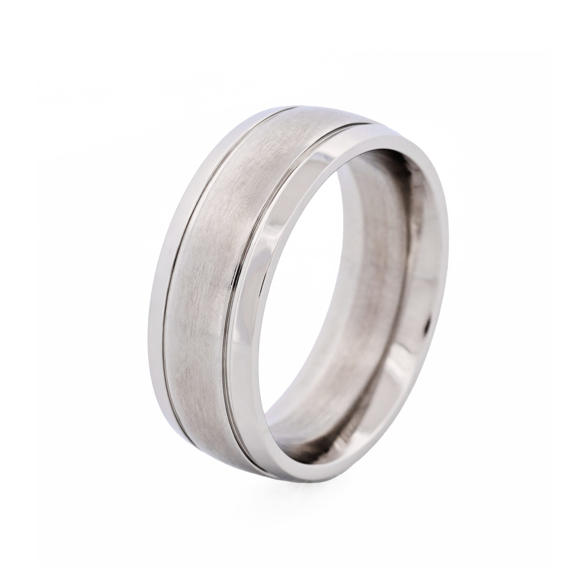 Polished Stainless Steel Ring with Brushed Centre Band