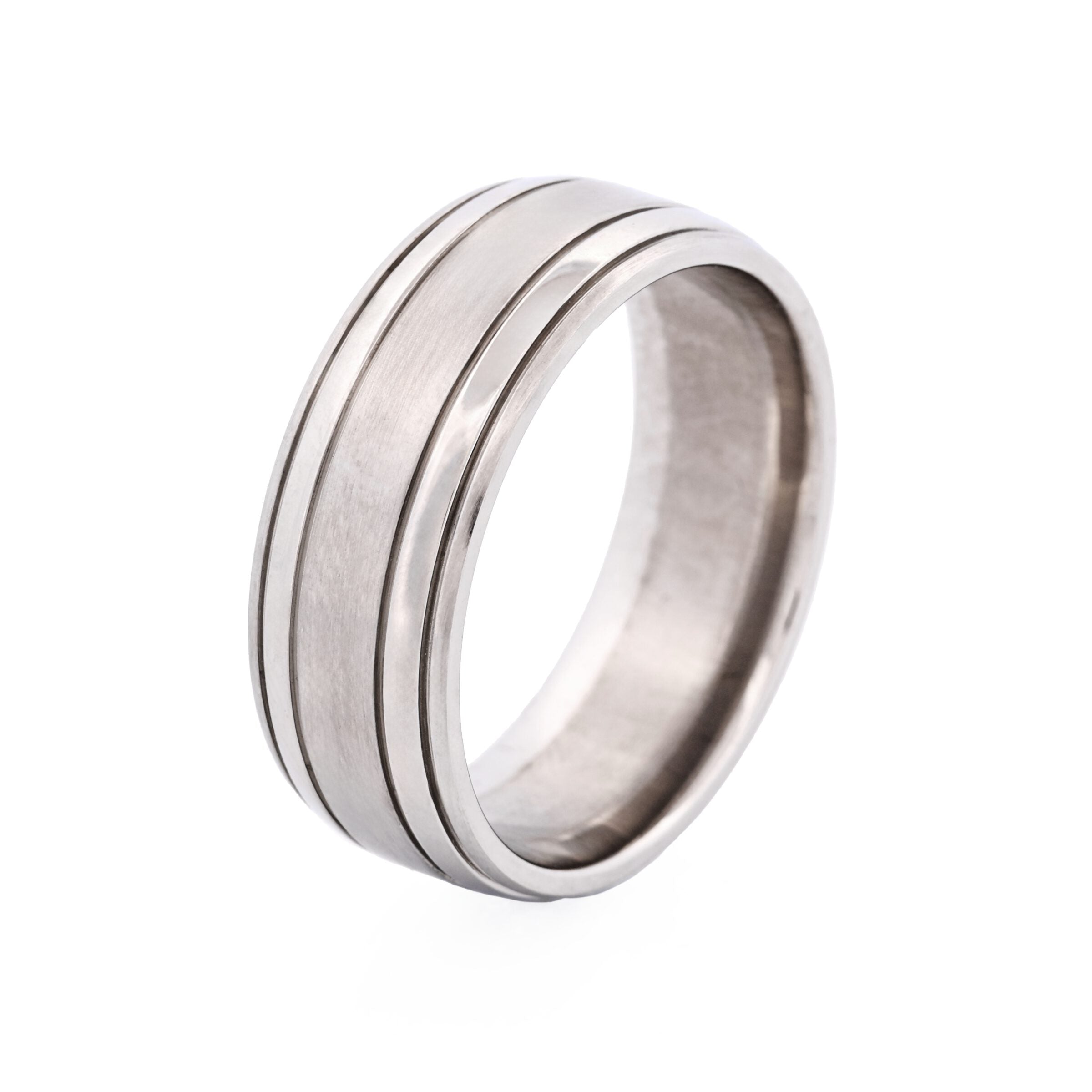 Polished Stainless Steel Wide Ring with Brushed Centre Band