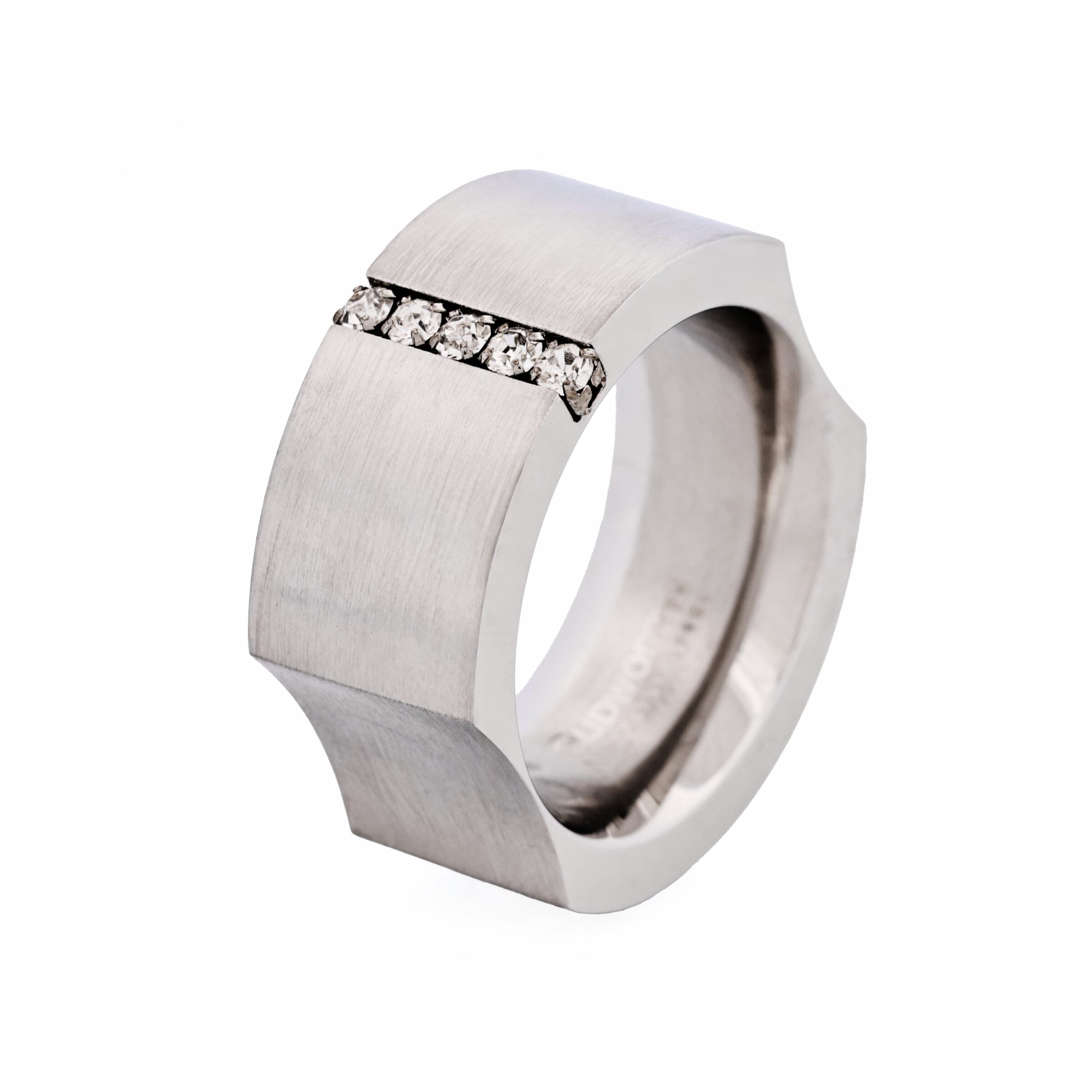 Brushed Stainless Steel Ring with Cubic Zirconia