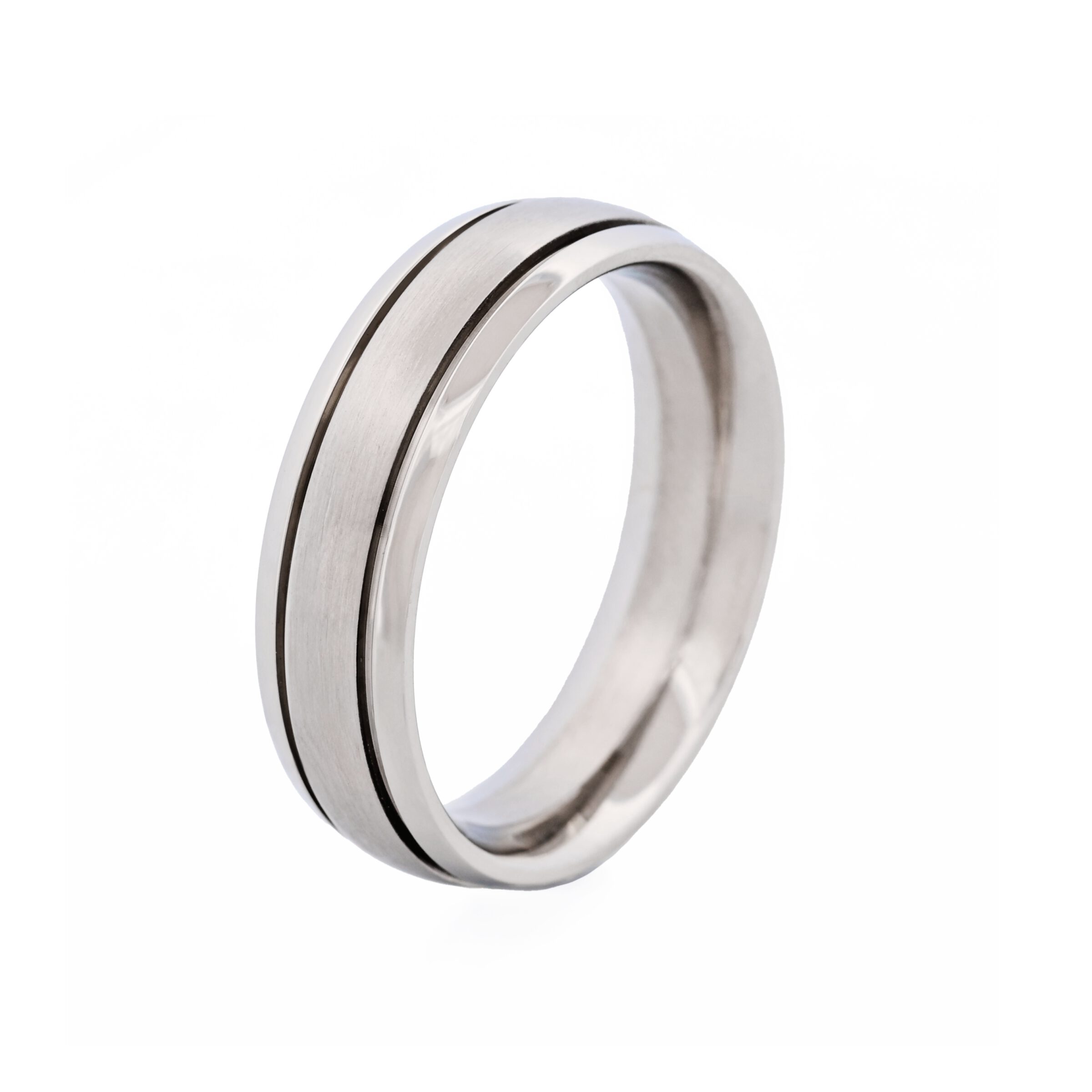 Thin Polished Stainless Steel Ring with a Brushed Centre Band