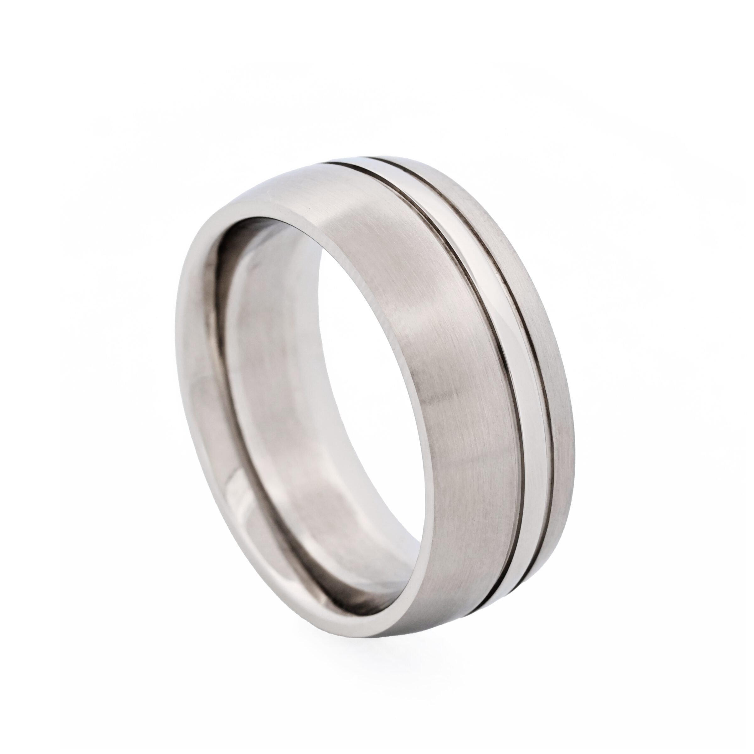 Brushed & Polished Stripe Stainless Steel Ring