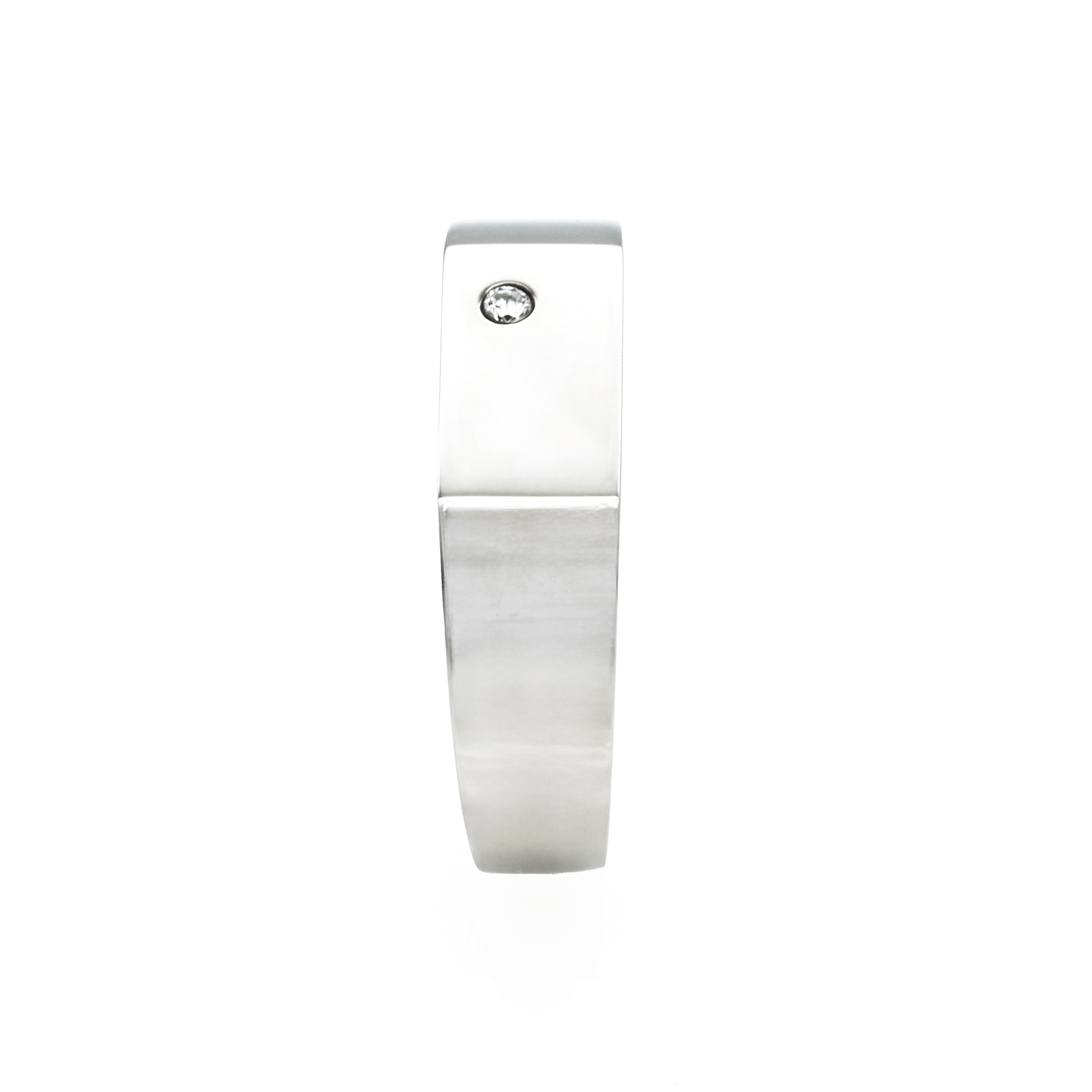 Polished Stainless Steel and Cubic Zirconia Signet Ring