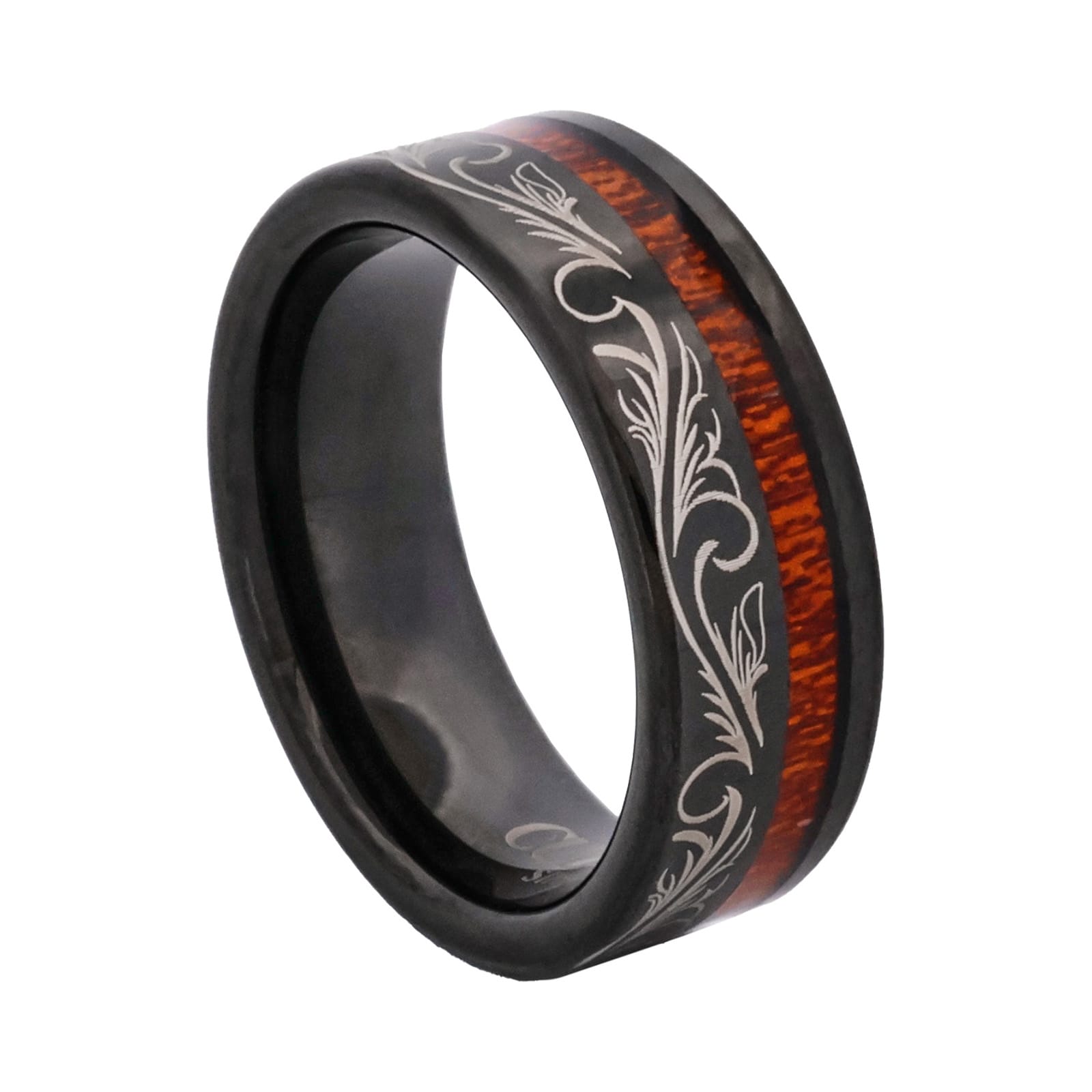 Cudworth Engraved Black Ion Plated Tungsten Ring - Heritage Scroll