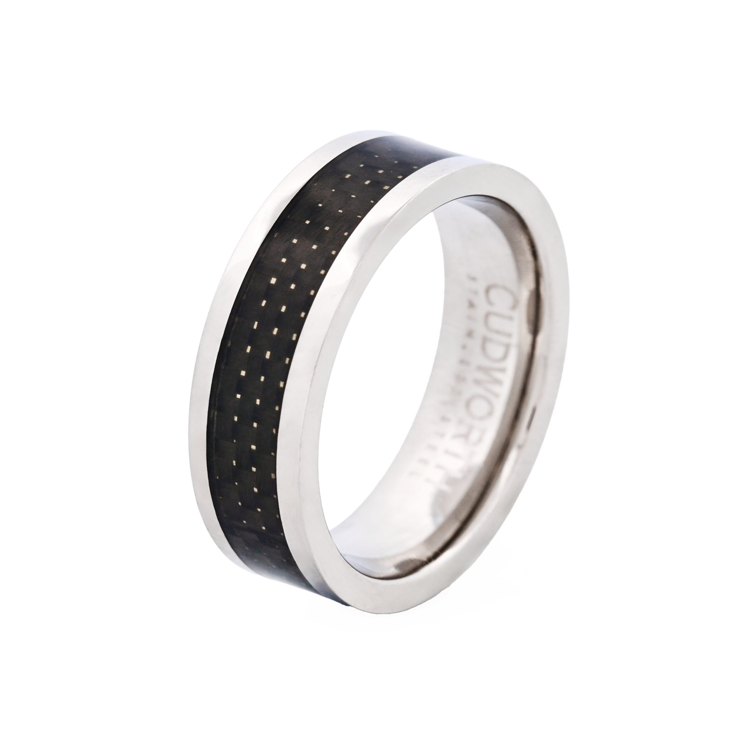Polished Stainless Steel Ring with Black Carbon Fibre Inlay
