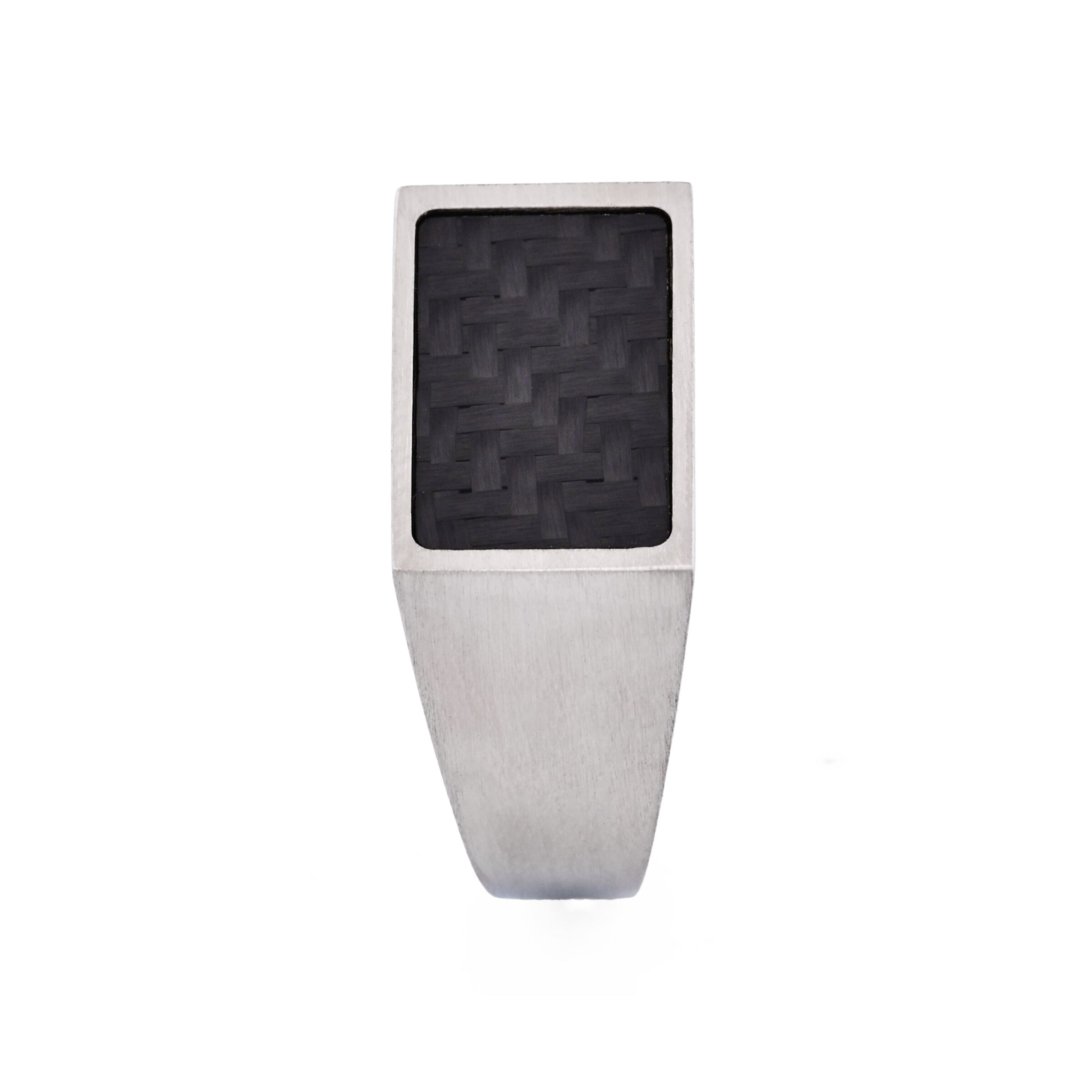 Brushed Stainless Steel and Black Carbon Fibre Signet Ring