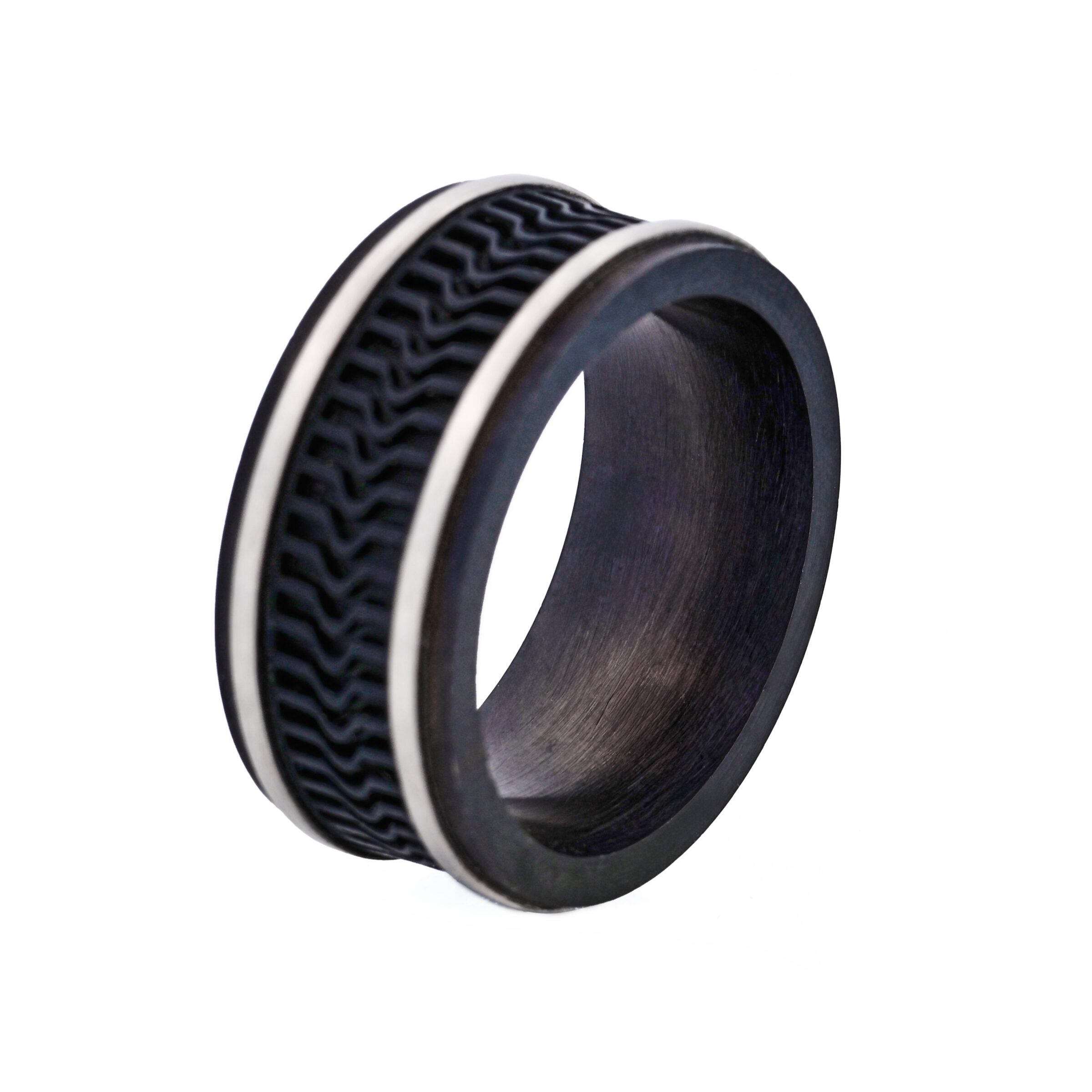 Brushed Stainless Steel & Ion Plated Black with Rubber Tread Ring