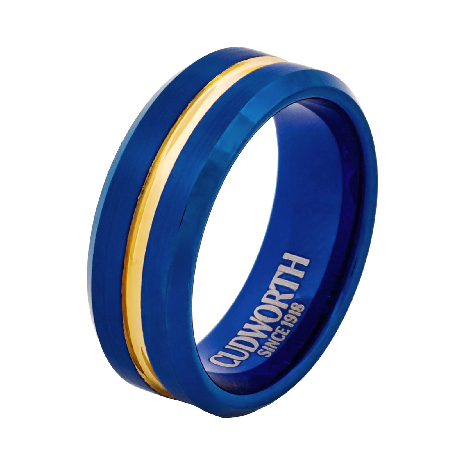 Cudworth Brushed Blue and Gold Ion Plated Tungsten Ring - Royal Crest