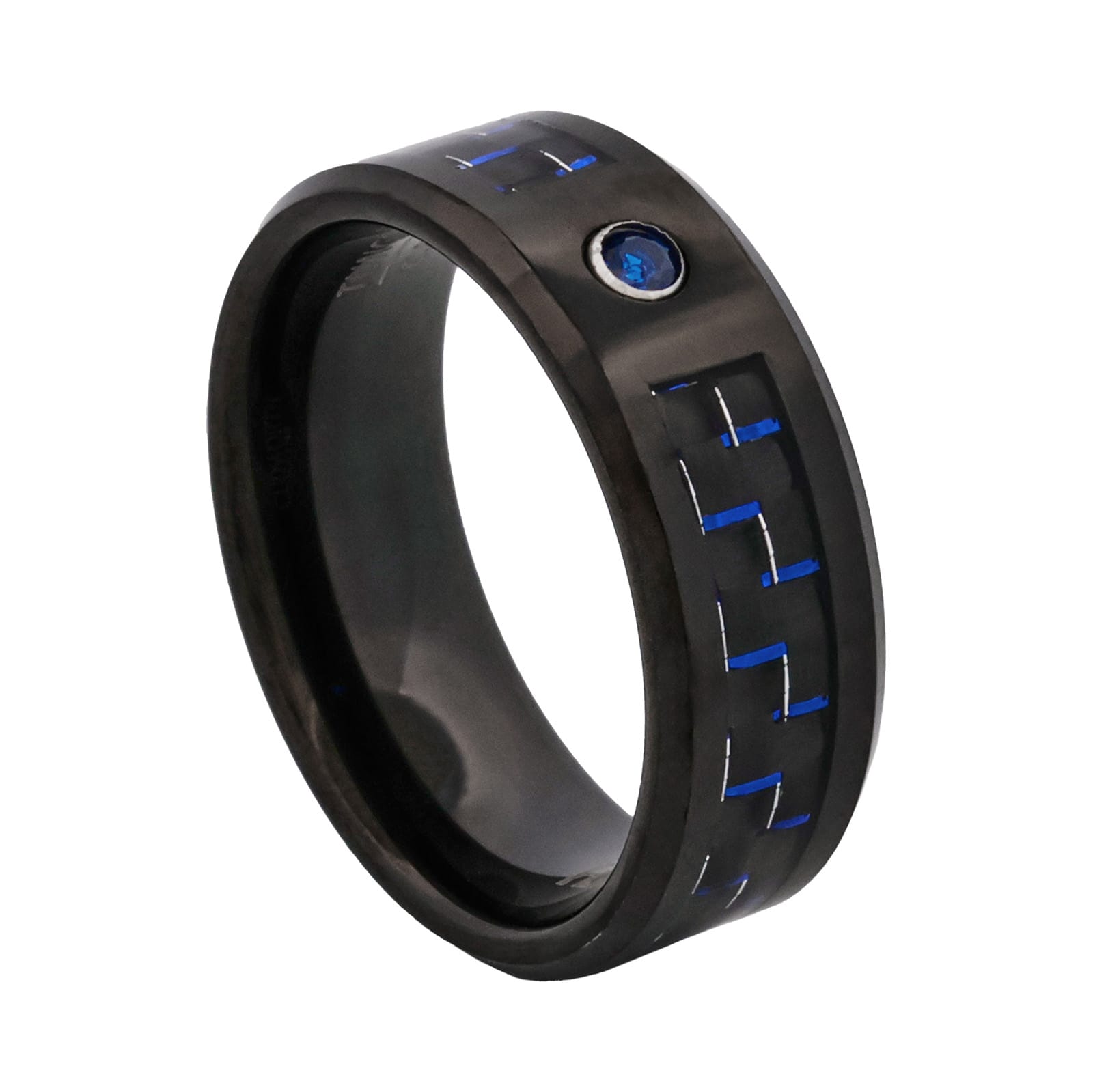 Cudworth Matte Black Ion Plated Tungsten Ring - Midnight Sapphire
