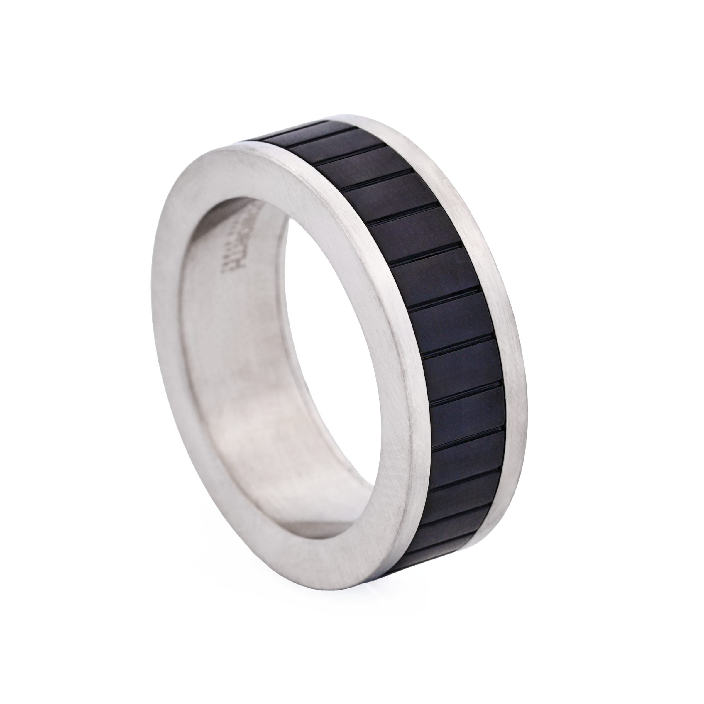 Brushed Stainless Steel Ring with Ion Plated Matt Black Band