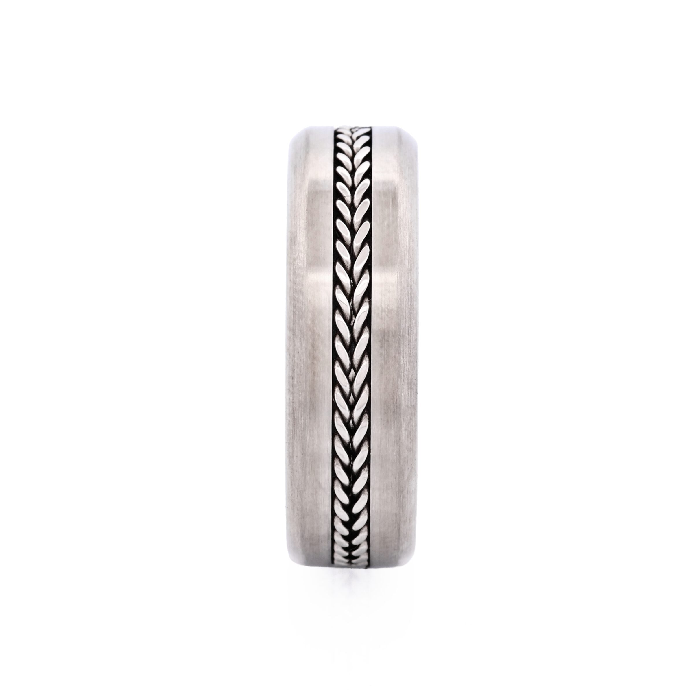 Brushed Stainless Steel with Mesh Centre Band Ring