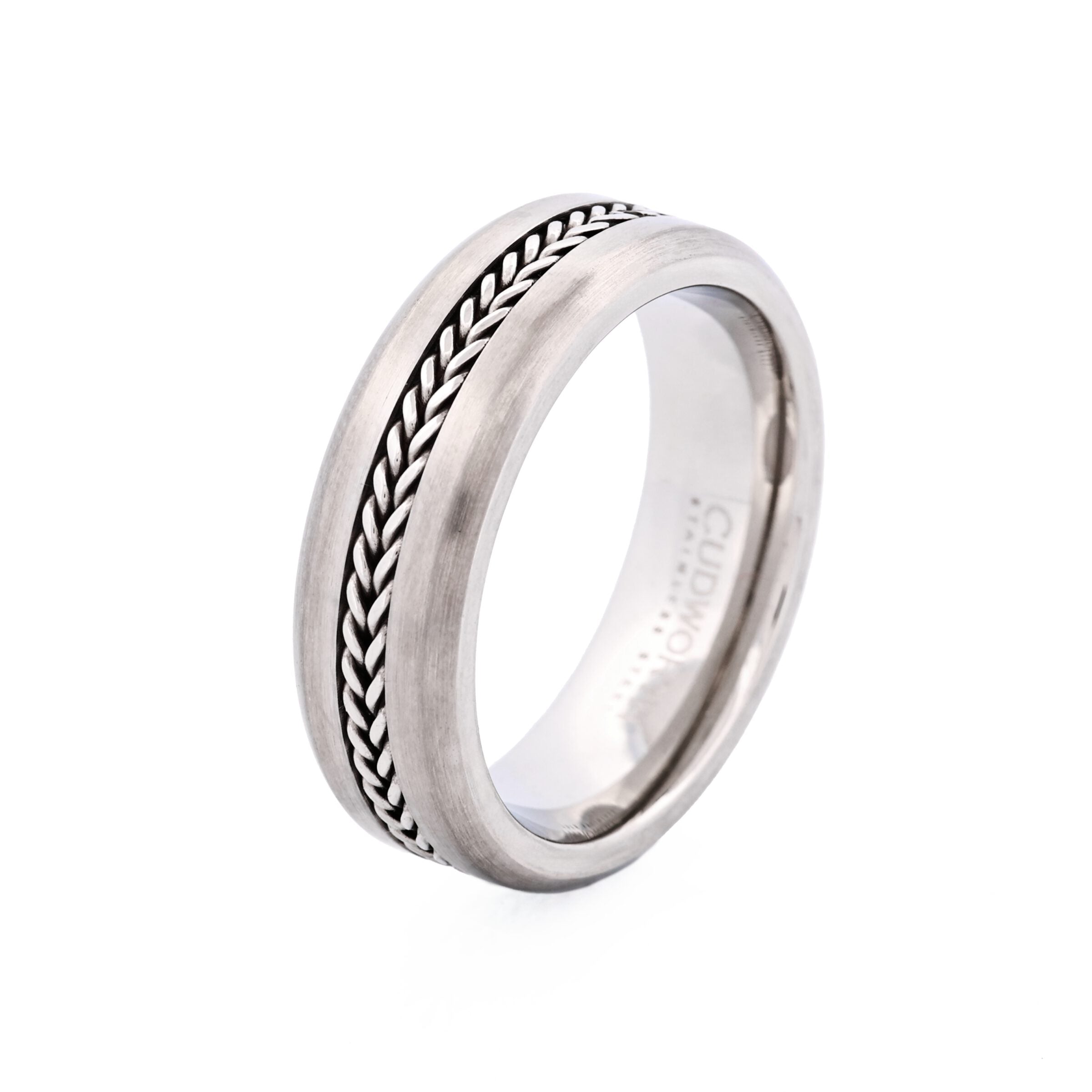 Brushed Stainless Steel with Mesh Centre Band Ring