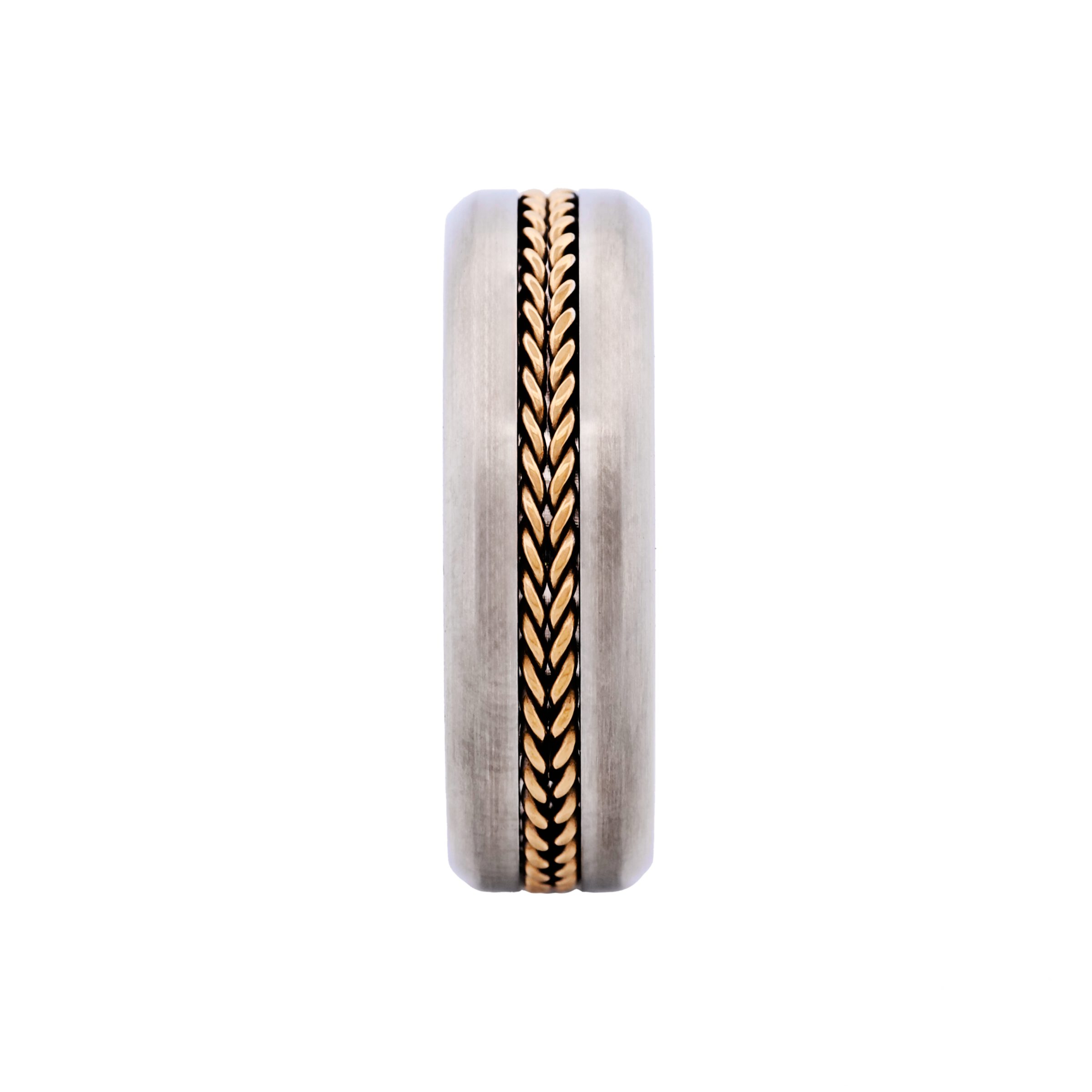 Brushed Stainless Steel with Ion Plated Yellow Gold Mesh Centre Band Ring