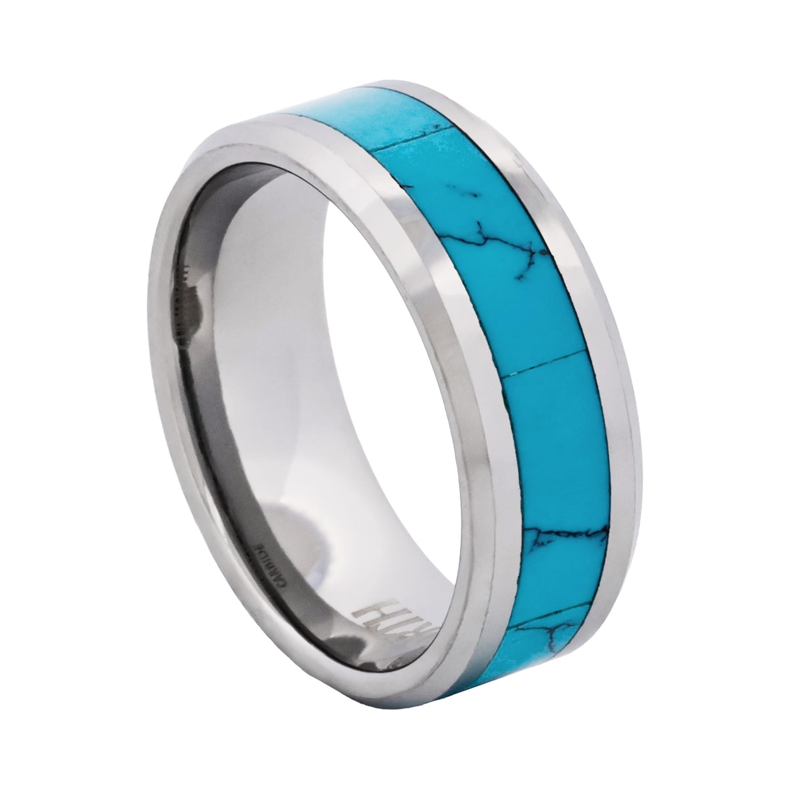 Cudworth Polished Rhodium Tungsten Ring - Turquoise Ridge