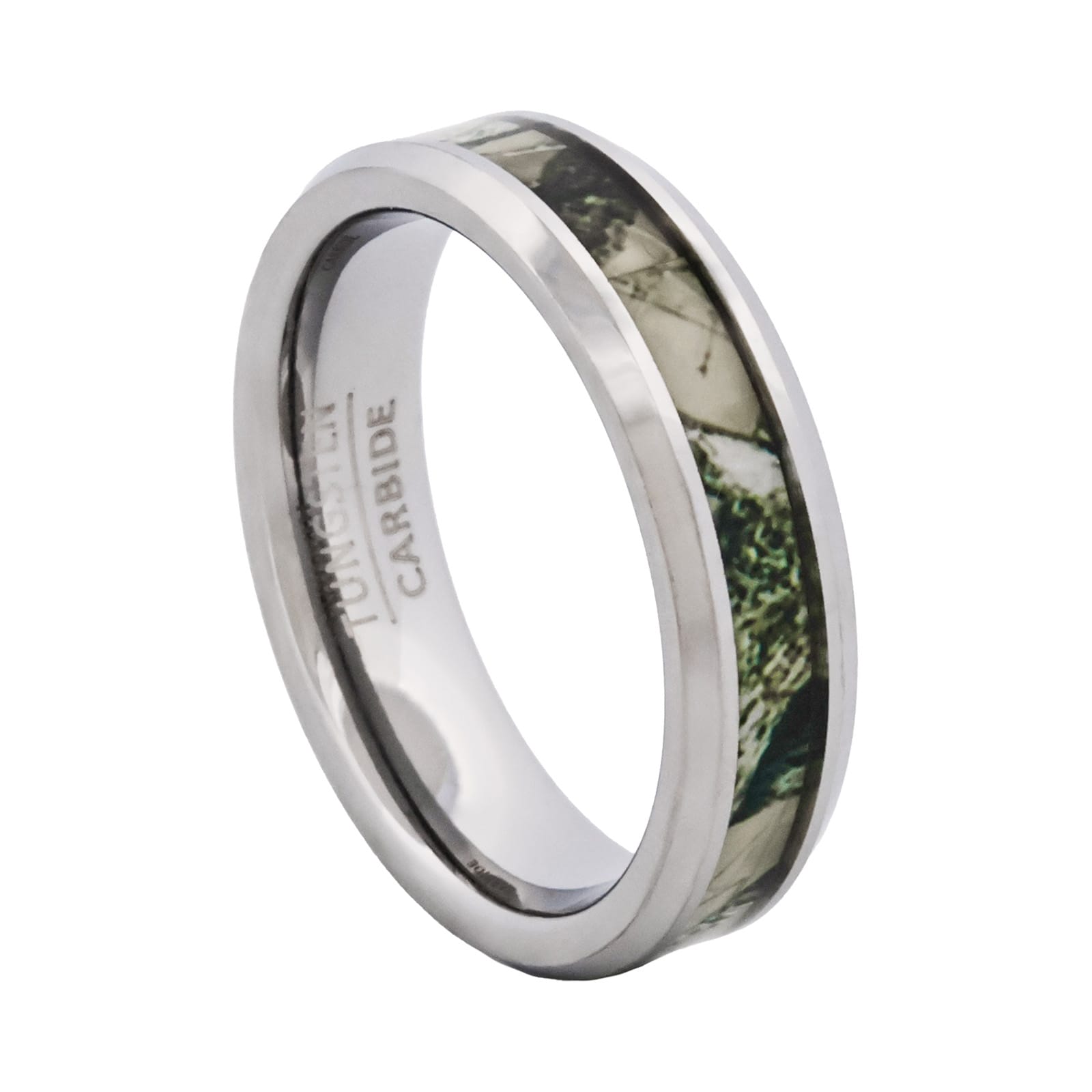 Cudworth 6mm Polished Rhodium Tungsten Ring - Woodland Horizon