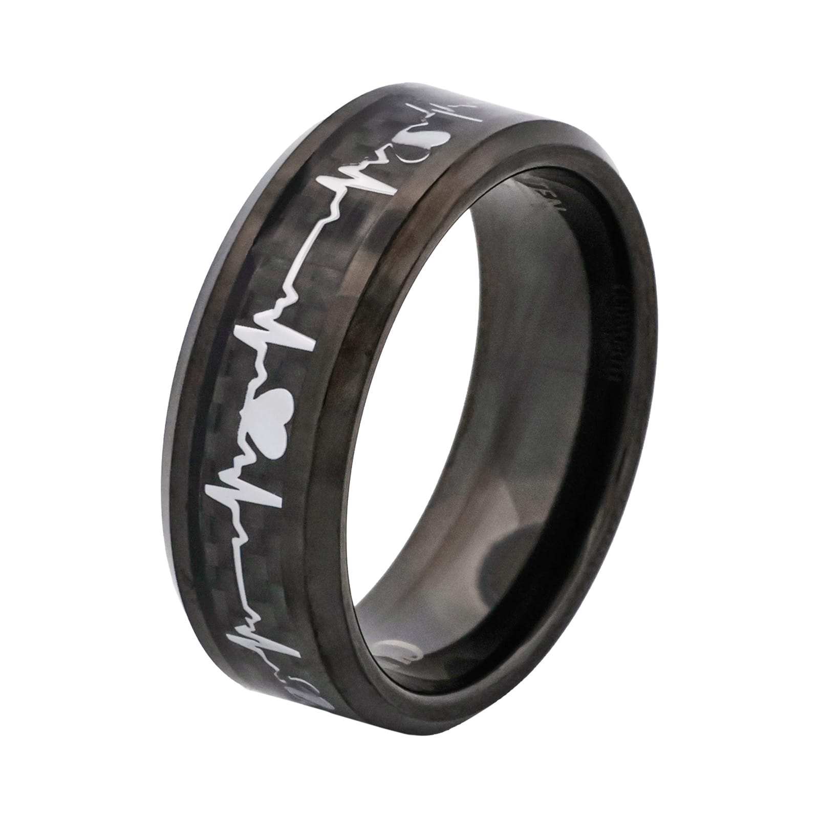 Cudworth Polished Black Ion Plated Tungsten Ring with Carbon Fibre Stripe - Pulse Line
