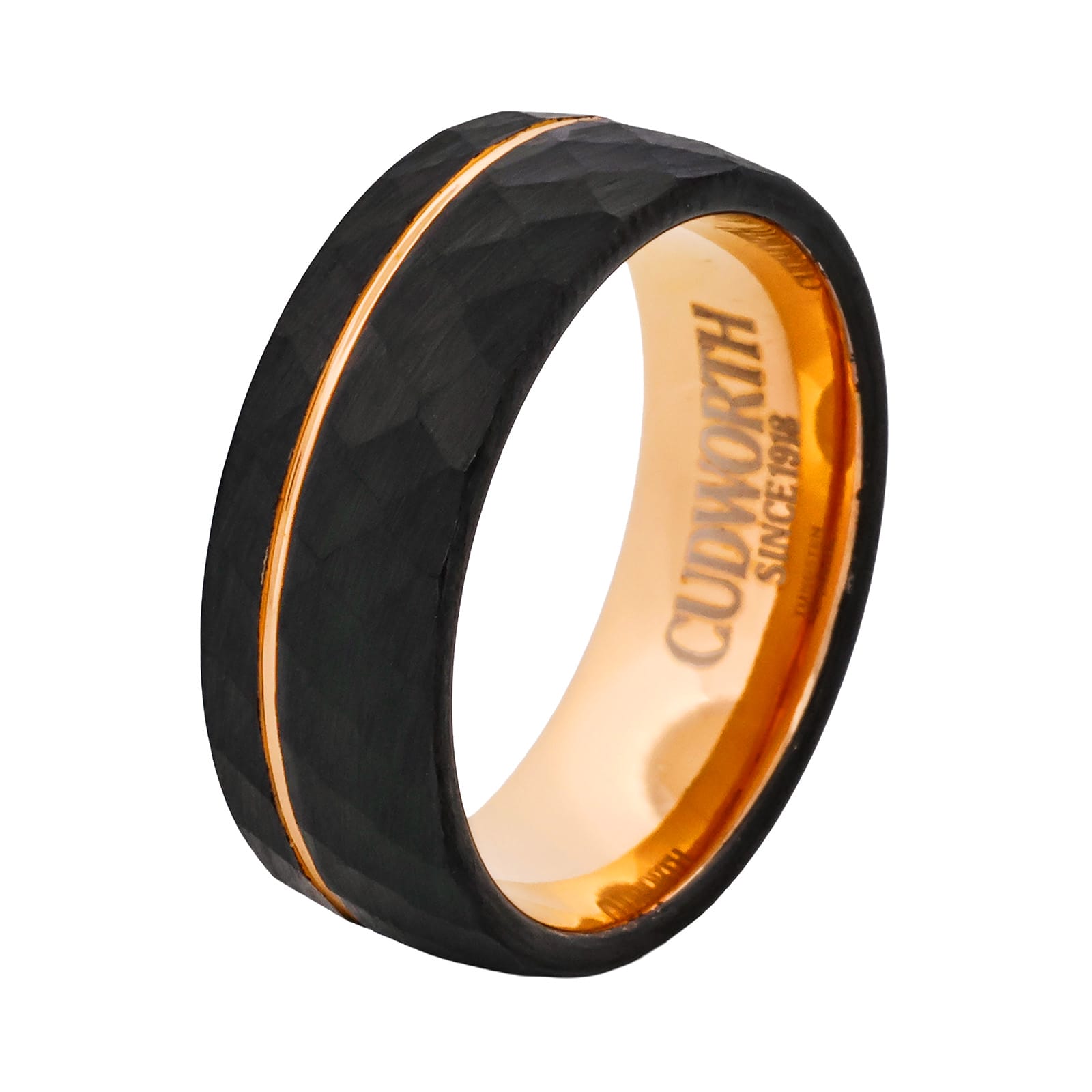 Cudworth Faceted Black and Rose Gold Ion Plated Tungsten Ring - Obsidian Crown