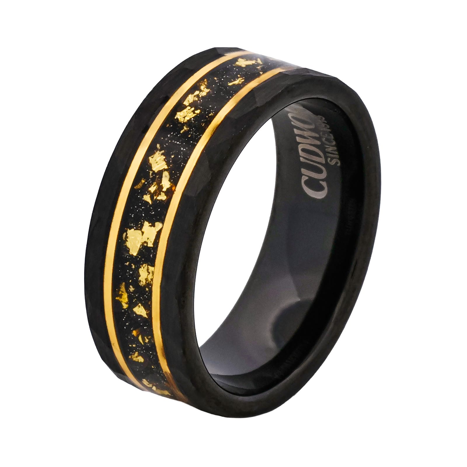 Cudworth Faceted Black Ion Plated Tungsten Ring - Gold Vein