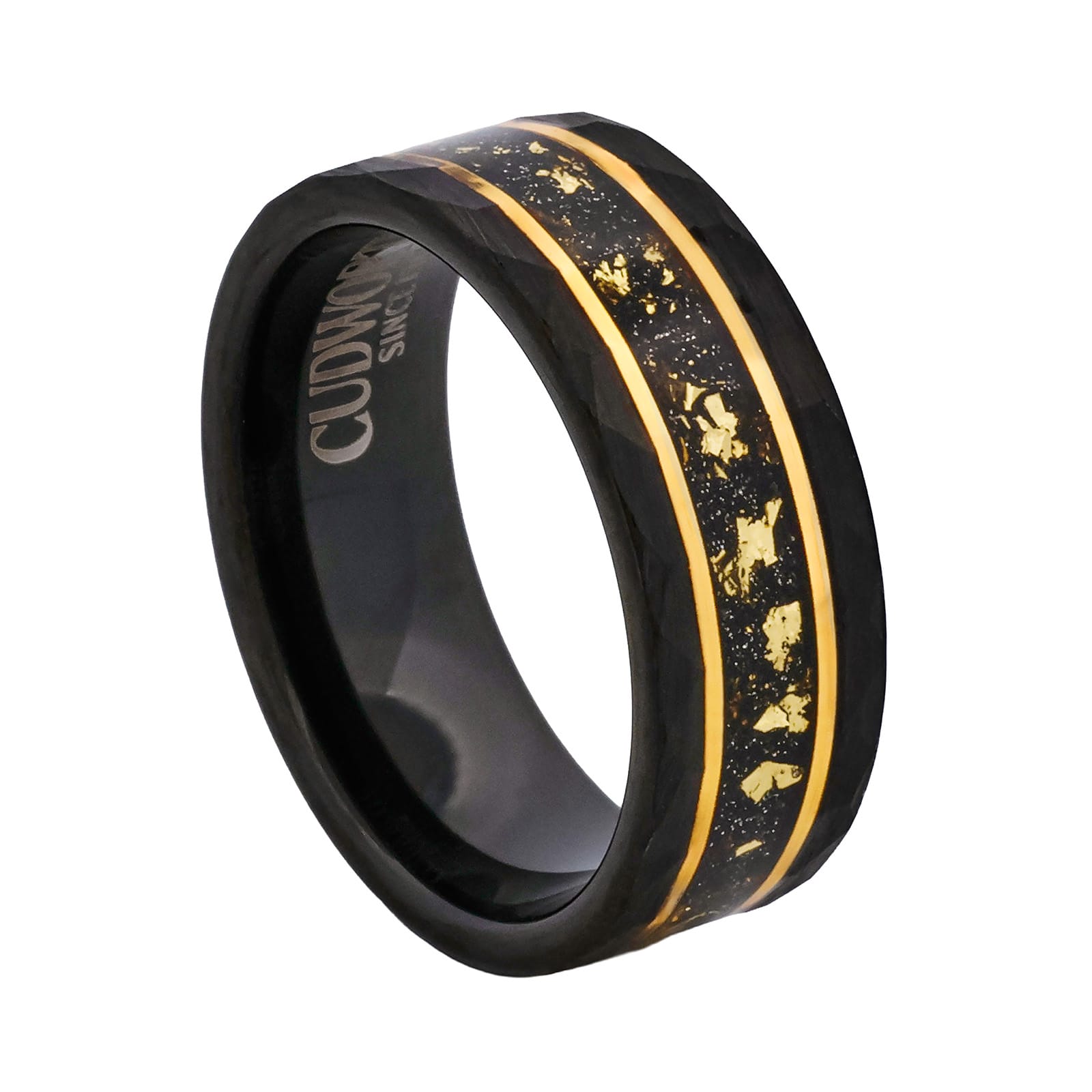 Cudworth Faceted Black Ion Plated Tungsten Ring - Gold Vein