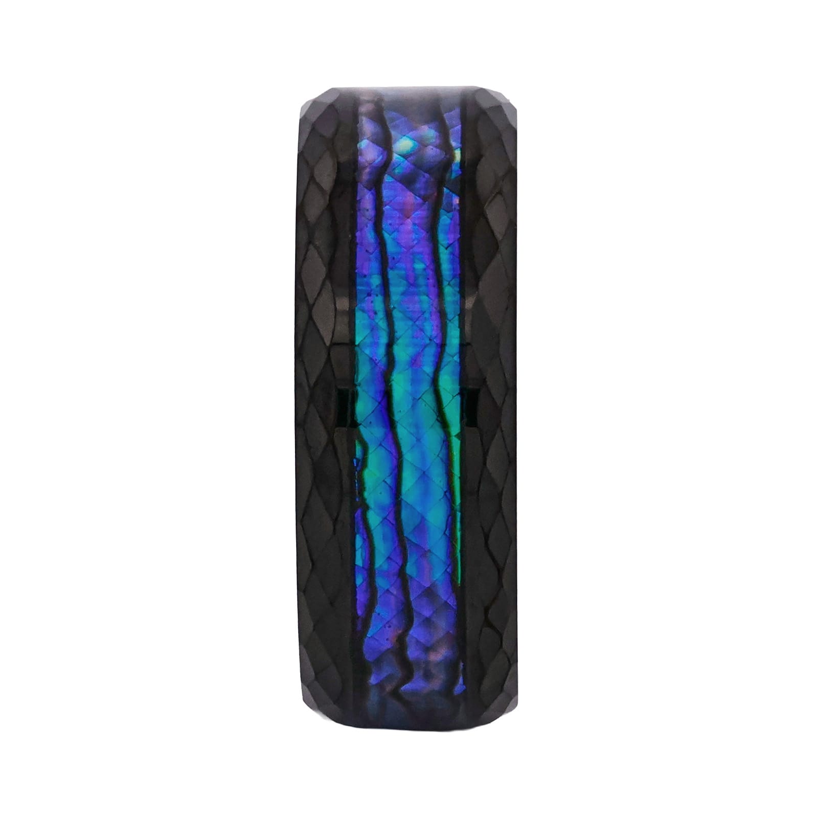 Cudworth Faceted Black Ion Plated Tungsten Ring - Aurora Obsidian