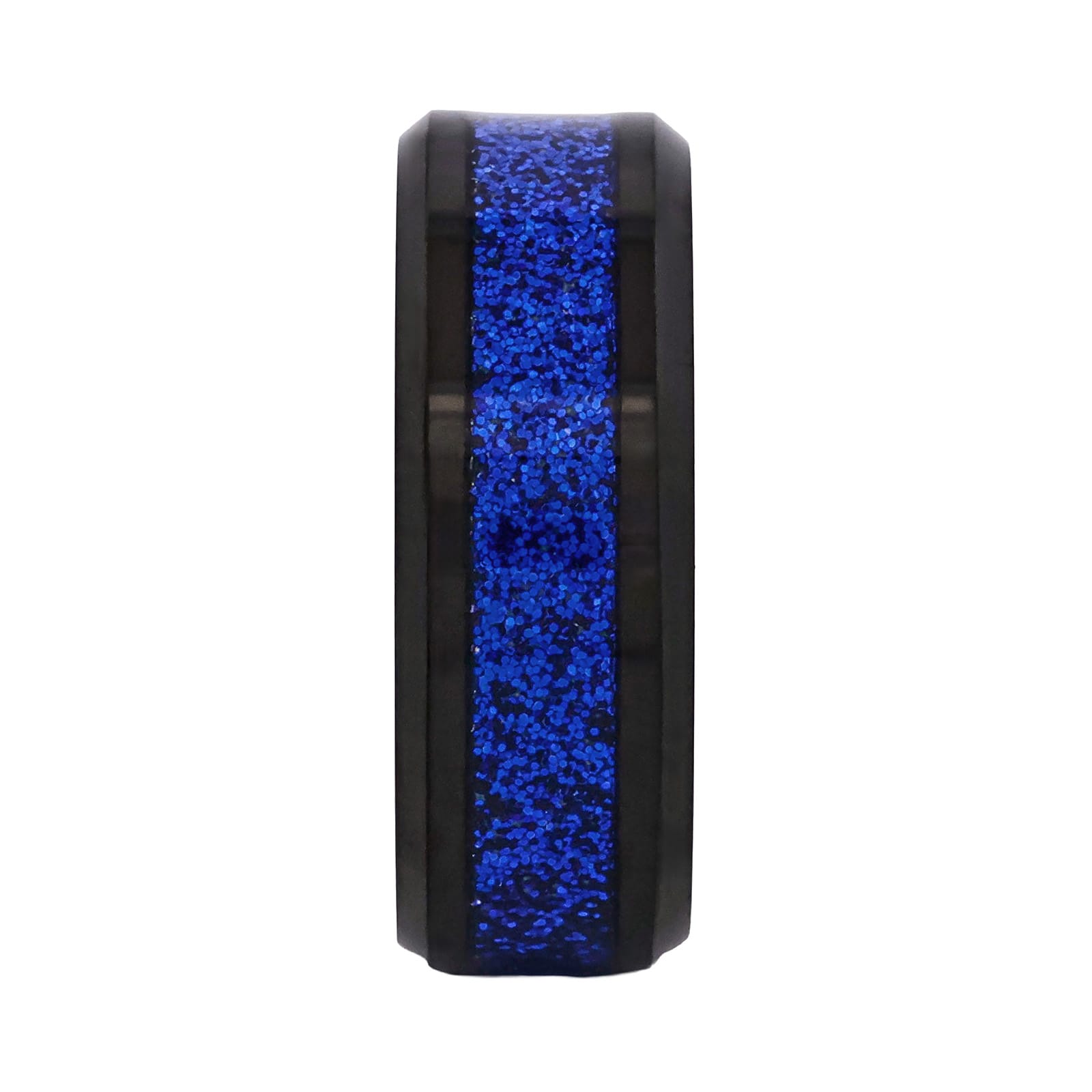 Cudworth Polished Black Ion Plated Tungsten Ring - Blue Ember