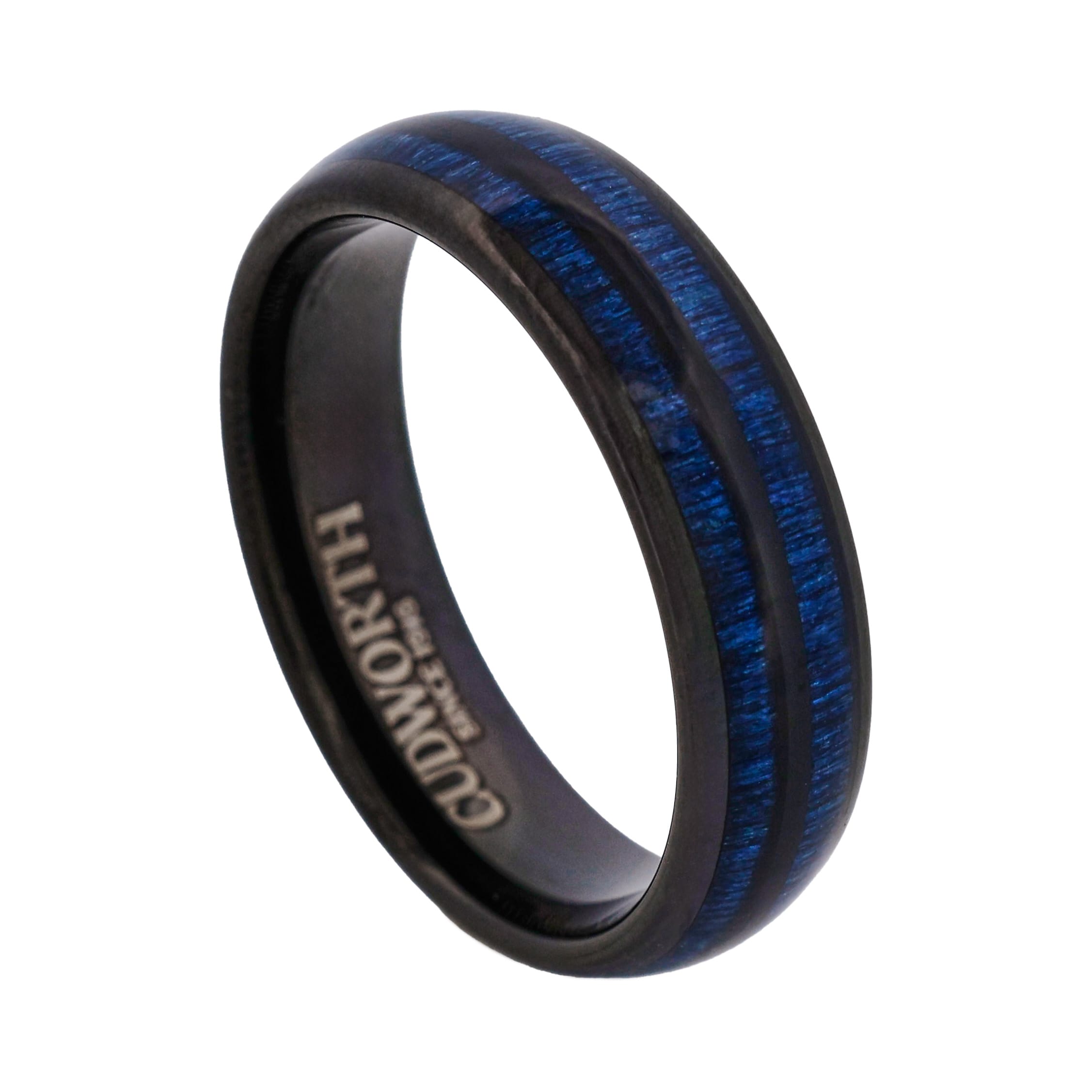Tungsten Ring, Blue Volt Duo - Black tungsten ring with dual electric blue stripes