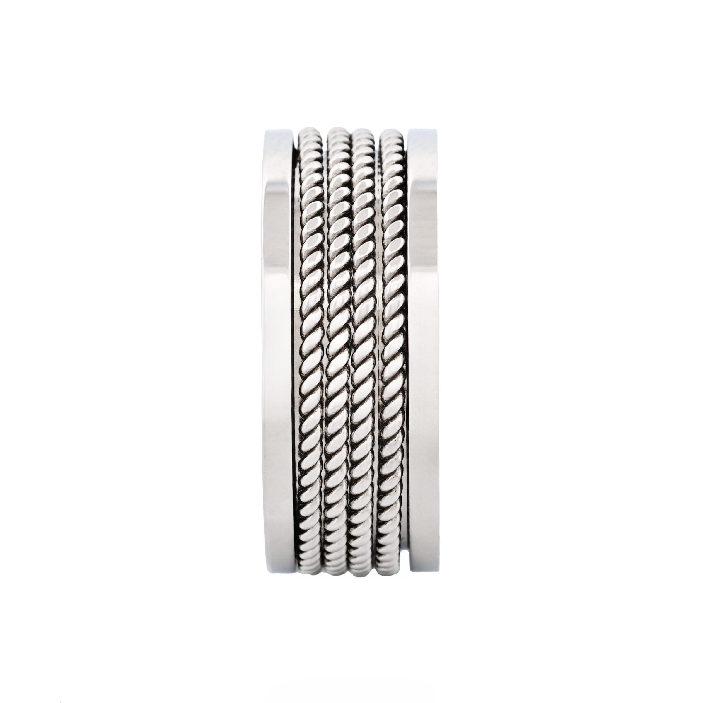 Polished Stainless Steel with steel corded Beads Ring
