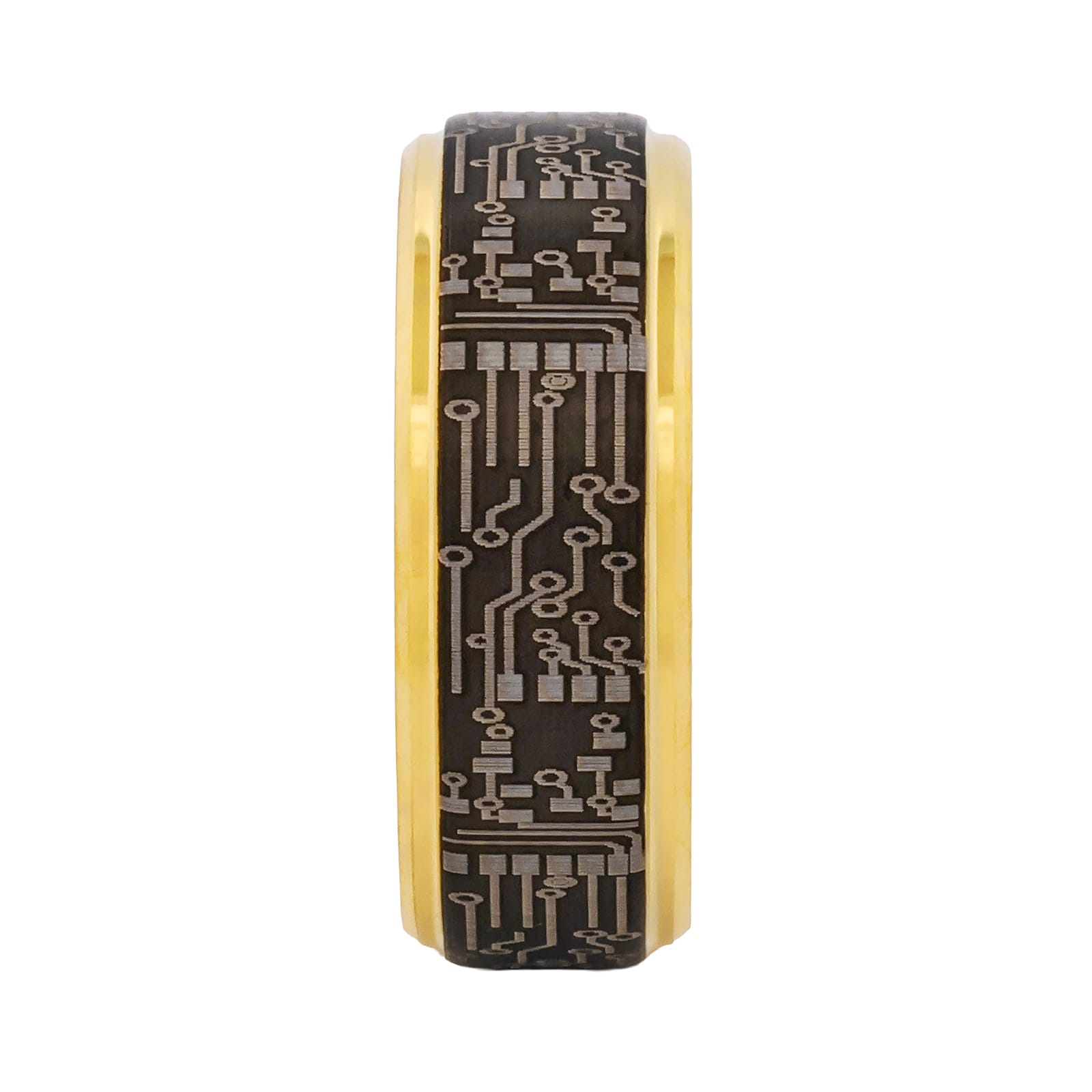Cudworth Polished Gold Ion Plated Tungsten Ring - Circuit Gold