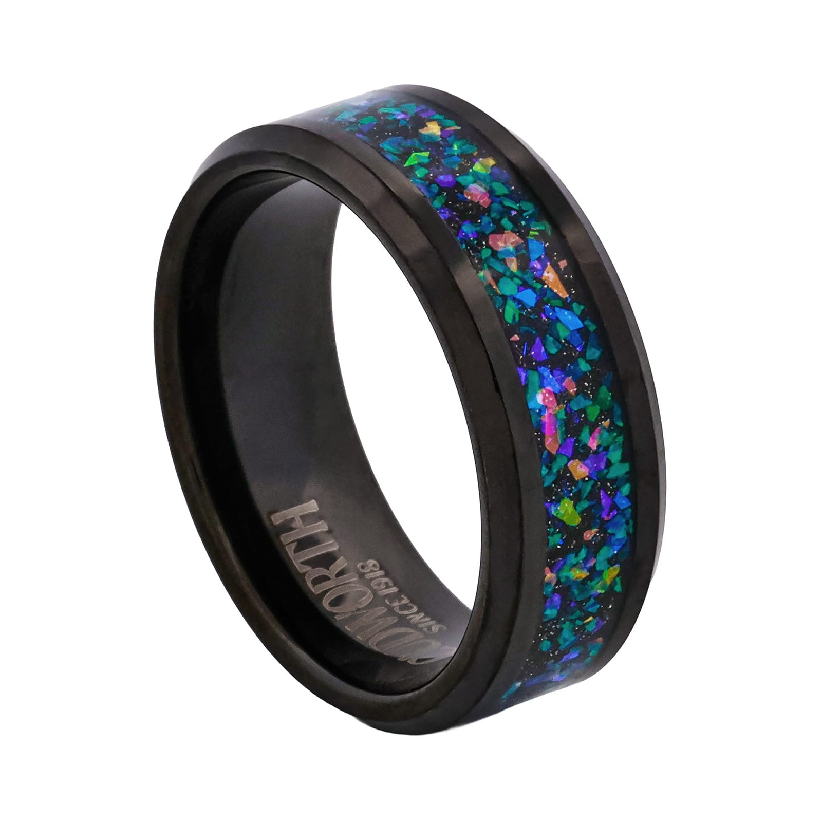 Cudworth Polished Black Ion Plated Tungsten Ring - Aurora Shard