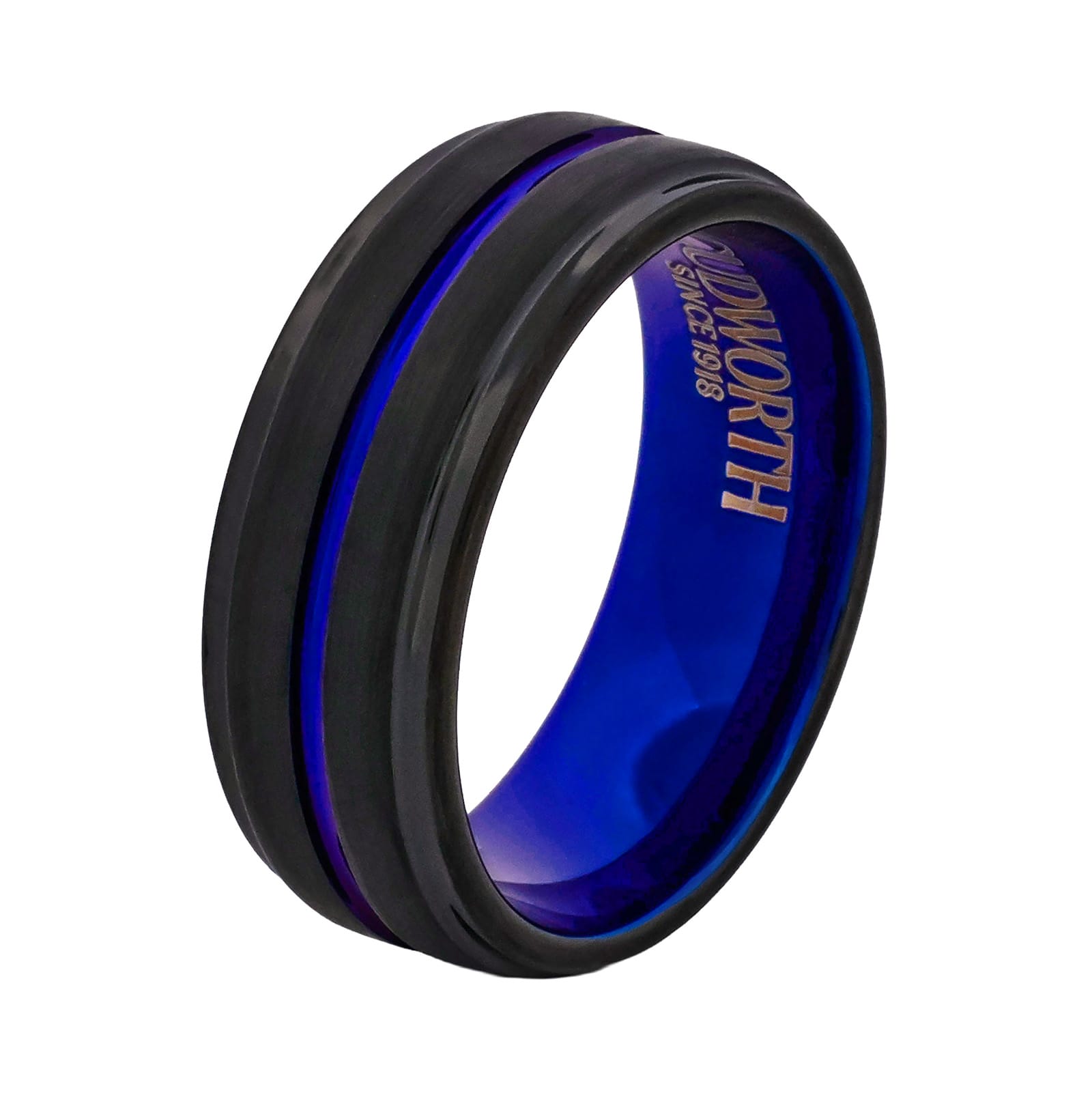 Cudworth Polished Black and Blue Ion Plated Tungsten Ring - Azure Edge