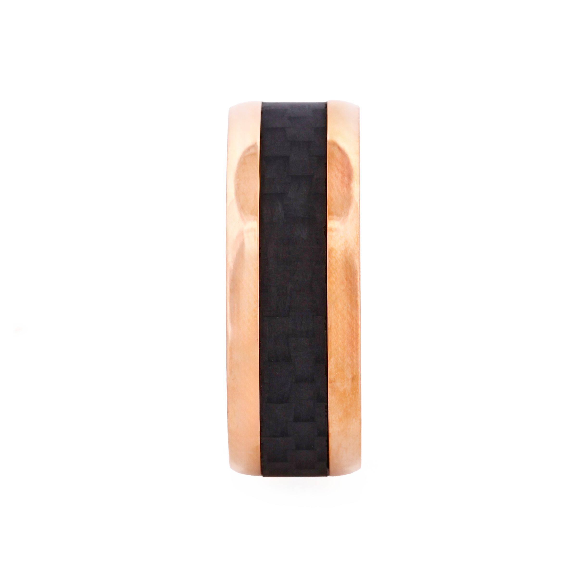 Stainless Steel Ion Plated Rose Gold & Carbon Fibre Ring